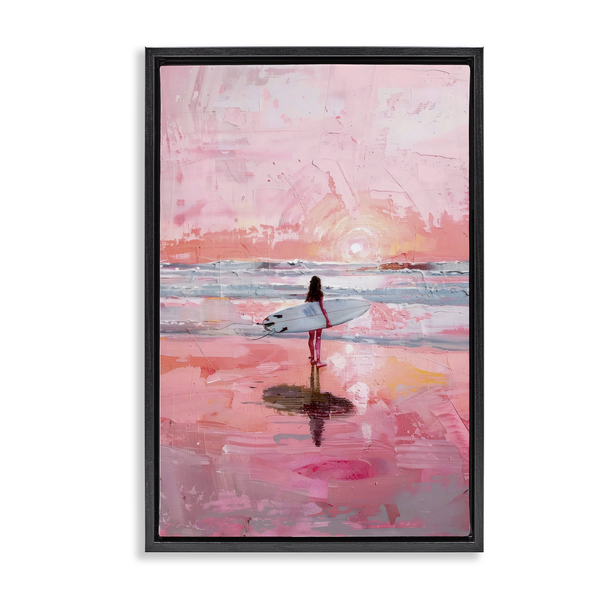 Stupell Industries Surfer at Pink Sunset Black Framed Floater Canvas Wall Art, design by Creative Studio