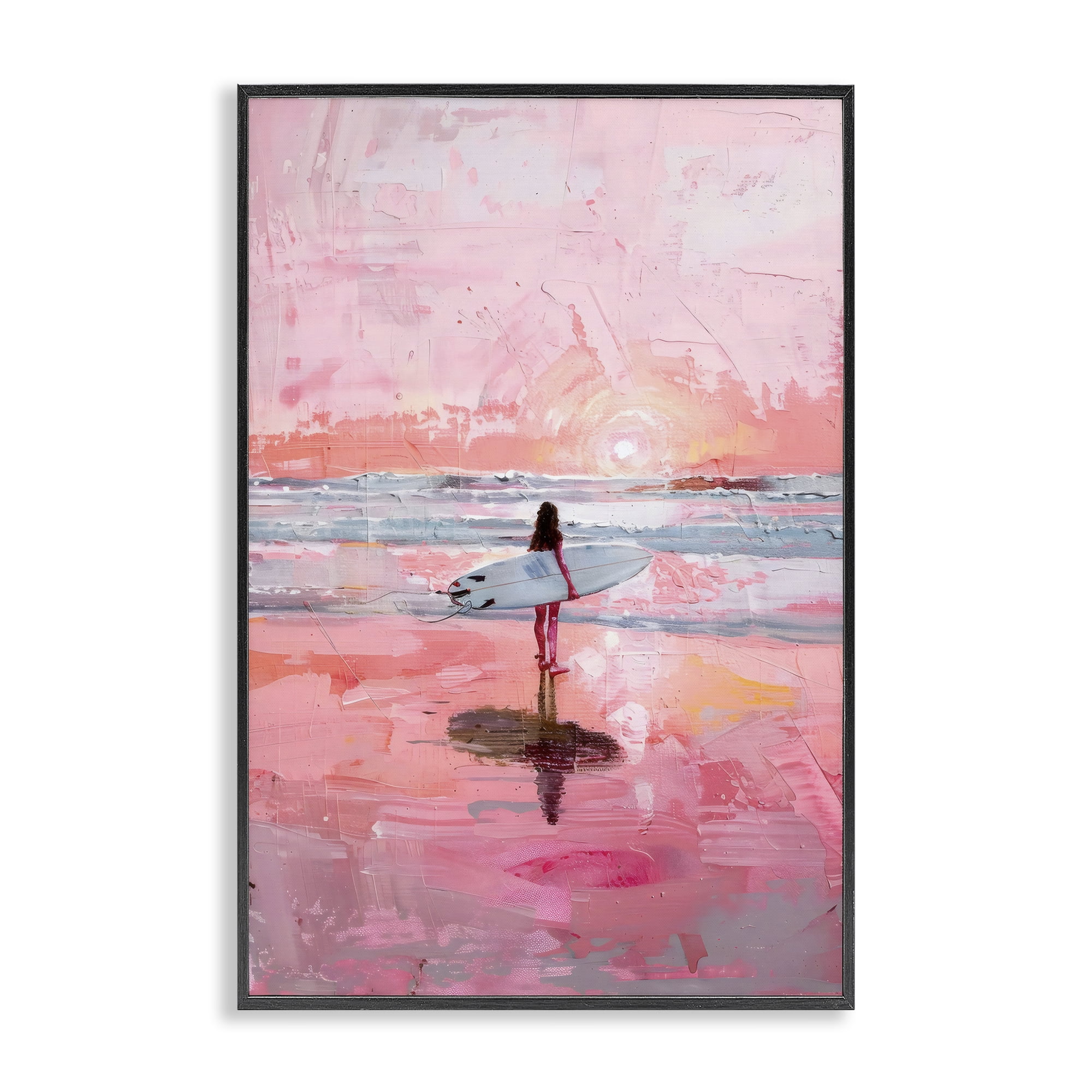 Stupell Industries Surfer at Pink Sunset Black Framed Giclee Art, design by Creative Studio