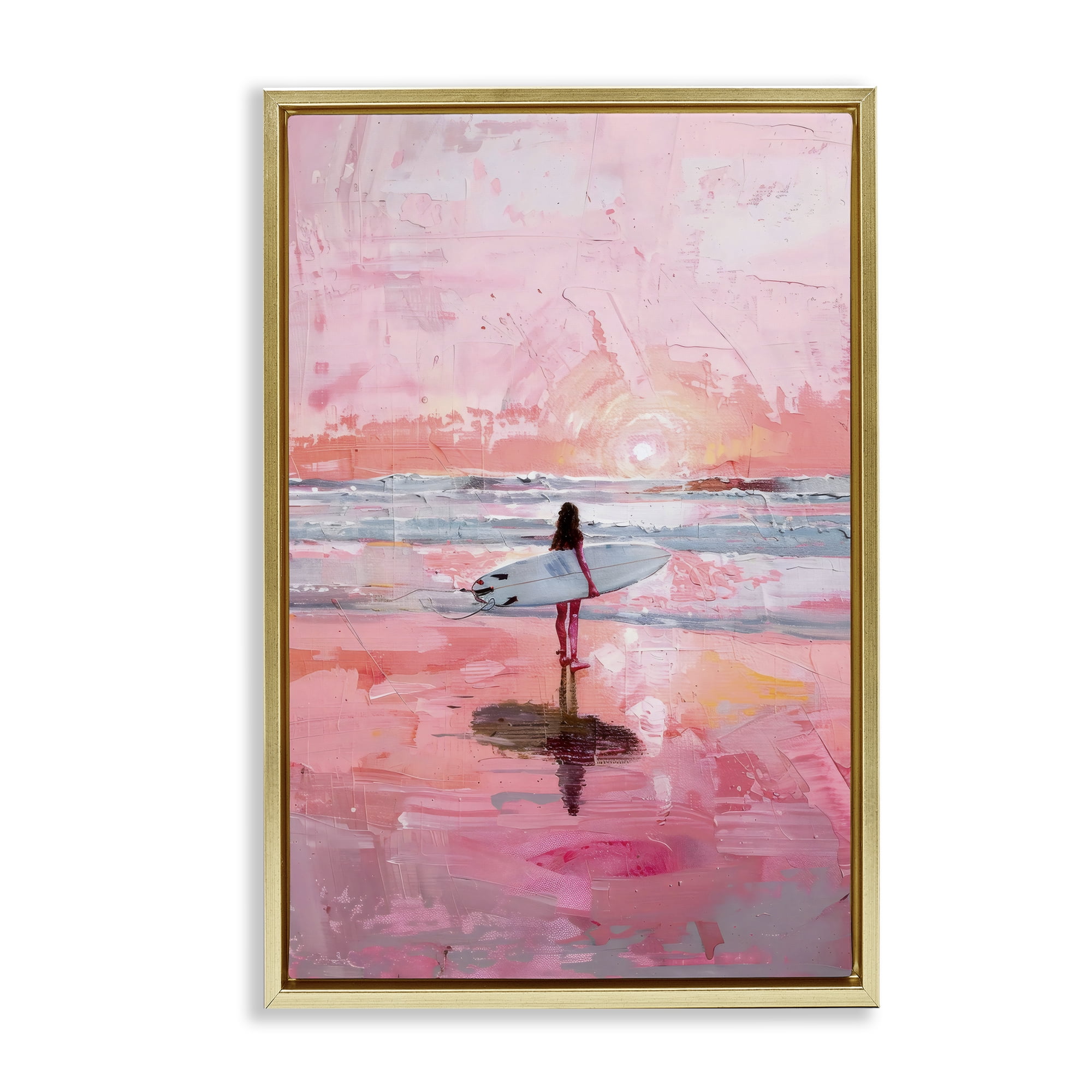 Stupell Industries Surfer at Pink Sunset Gold Framed Floater Canvas Wall Art, design by Creative Studio