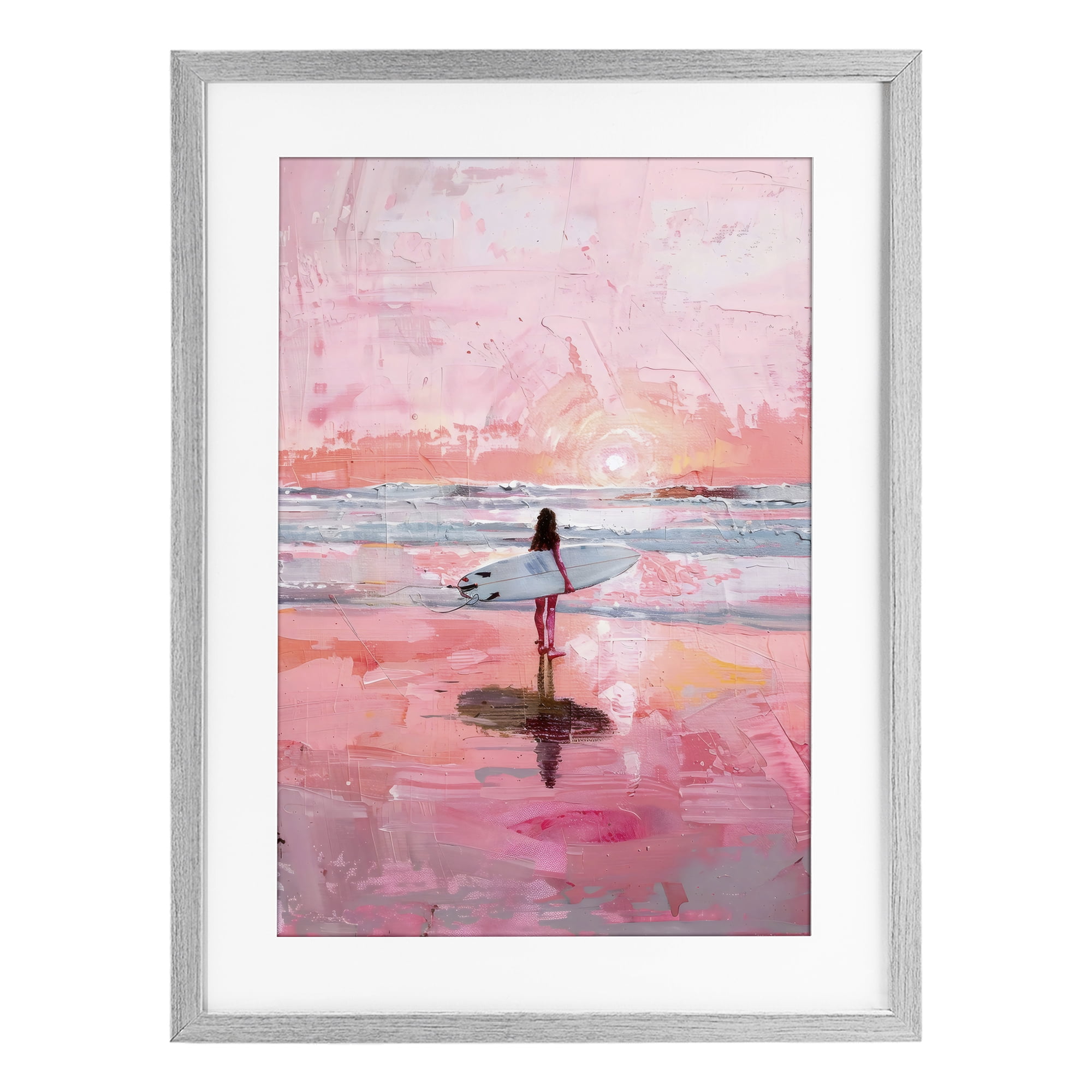 Stupell Industries Surfer at Pink Sunset Gray Framed Print Under Glass, design by Creative Studio