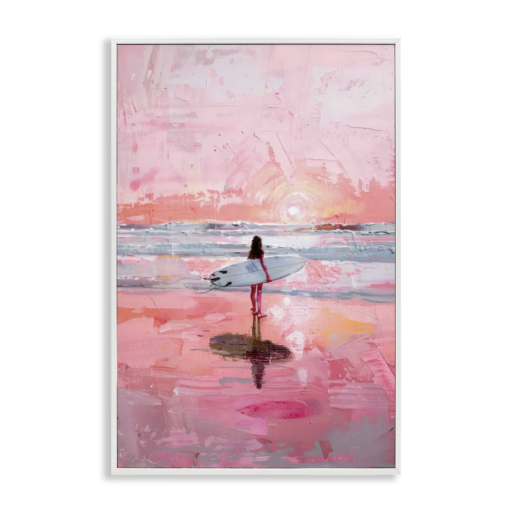 Stupell Industries Surfer at Pink Sunset White Framed Giclee Art, design by Creative Studio