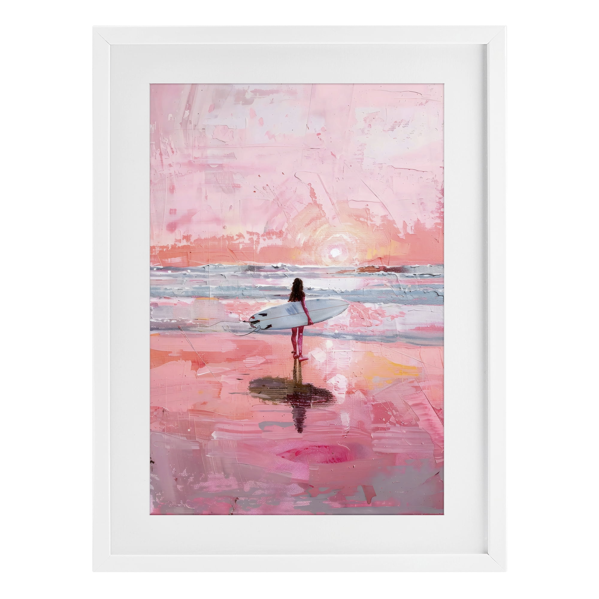 Stupell Industries Surfer at Pink Sunset White Framed Print Under Glass, design by Creative Studio