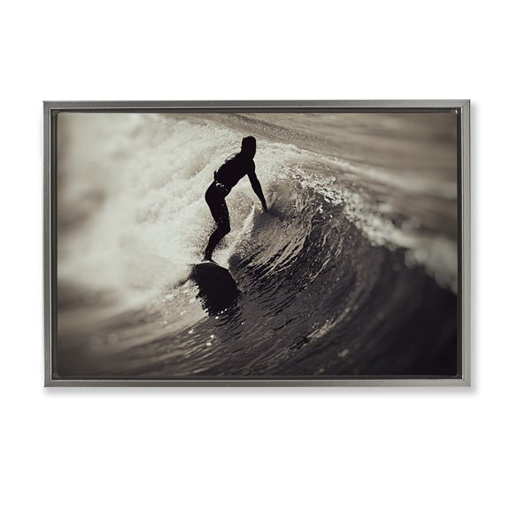 Stupell Industries Surfer's Wave Splash Gray Framed Floater Canvas Wall Art design by Norm Stelfox, 17 x 25