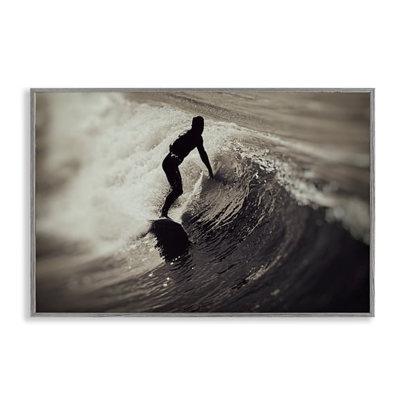 Stupell Industries Surfer's Wave Splash Gray Framed Giclee Art design by Norm Stelfox, 12 x 18