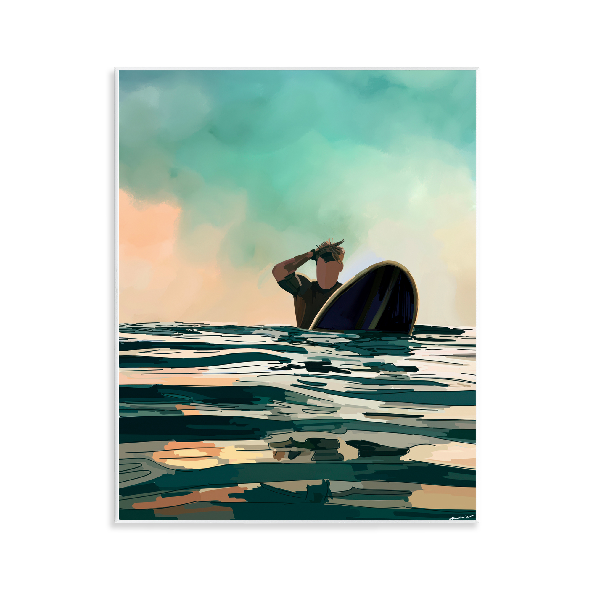 Stupell Industries Surfer with Ocean Reflection Nautical & Beach Painting Unframed Art Print Wall Art, 11 x 14