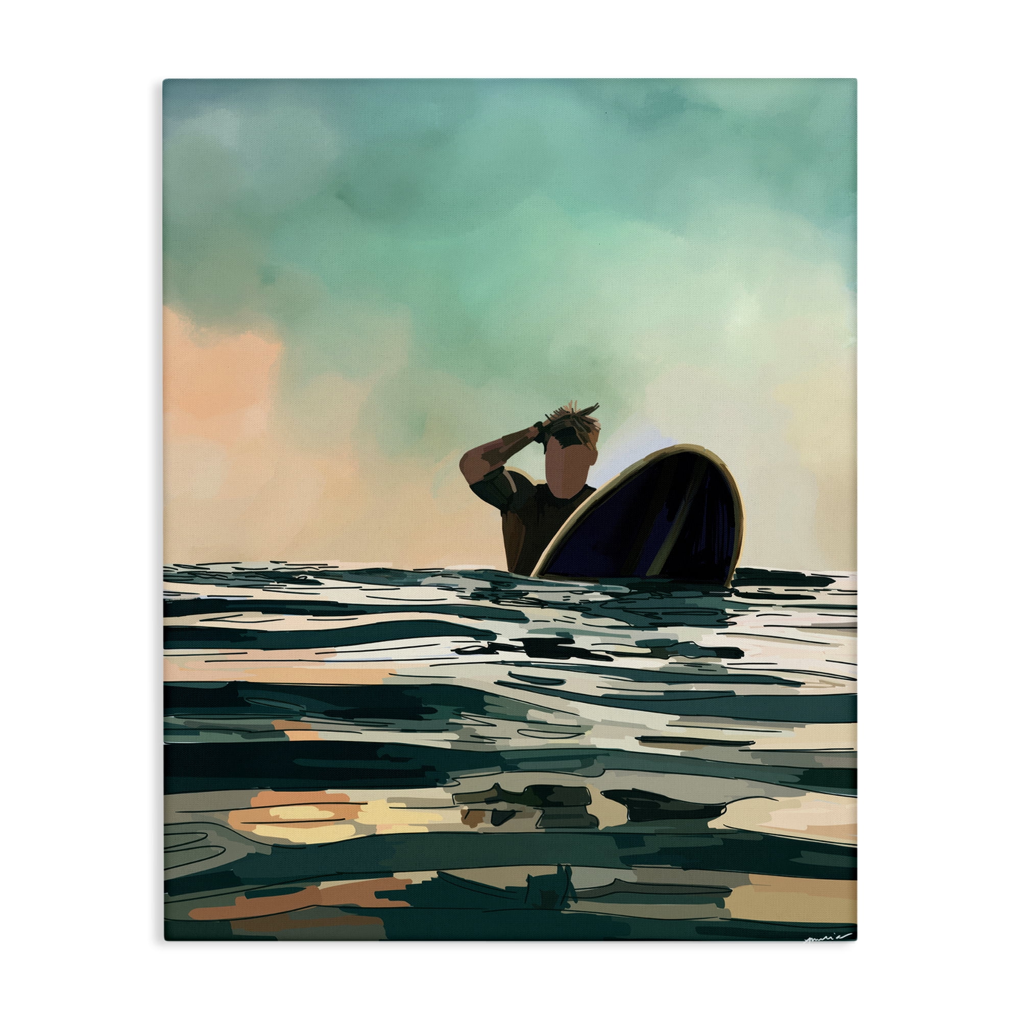 Stupell Industries Surfer with Ocean Reflection Nautical & Beach Painting Wrapped Canvas Art Print Wall Art, 24 x 30