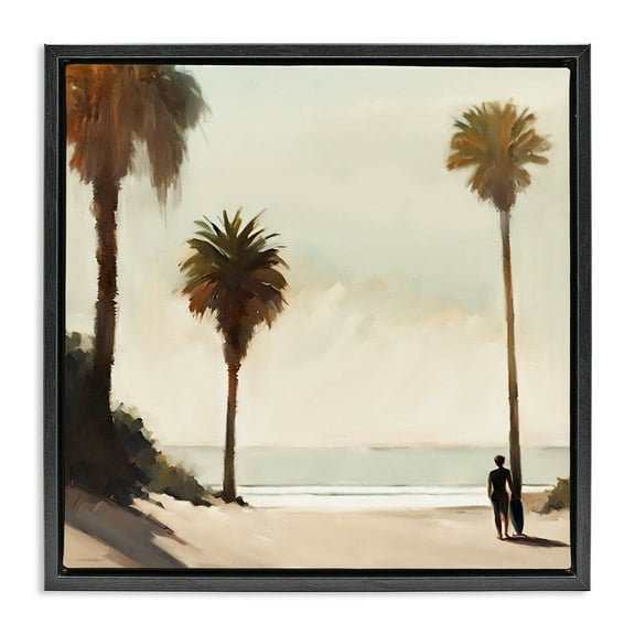 Stupell Industries Surfer with Tropical Palms Landscape & Nature Painting Black Floater Framed Canvas Art Print Wall Art, 18 x 18