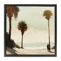 Stupell Industries Surfer with Tropical Palms Landscape & Nature Painting Black Floater Framed Canvas Art Print Wall Art, 18 x 18