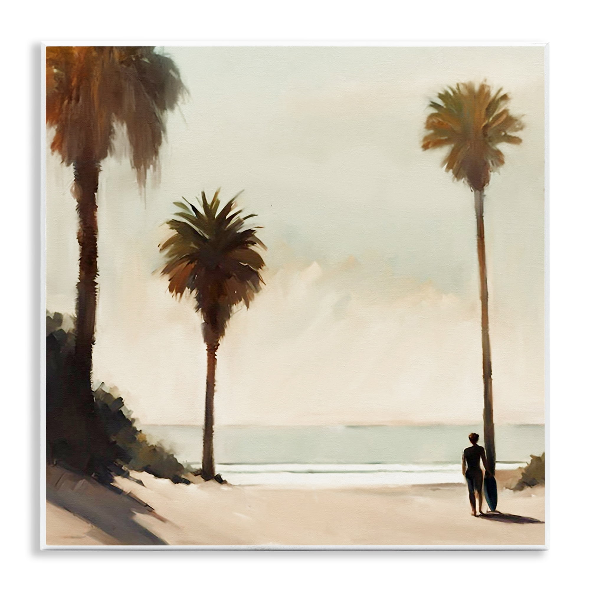 Stupell Industries Surfer with Tropical Palms Landscape & Nature Painting Unframed Art Print Wall Art, 12 x 12