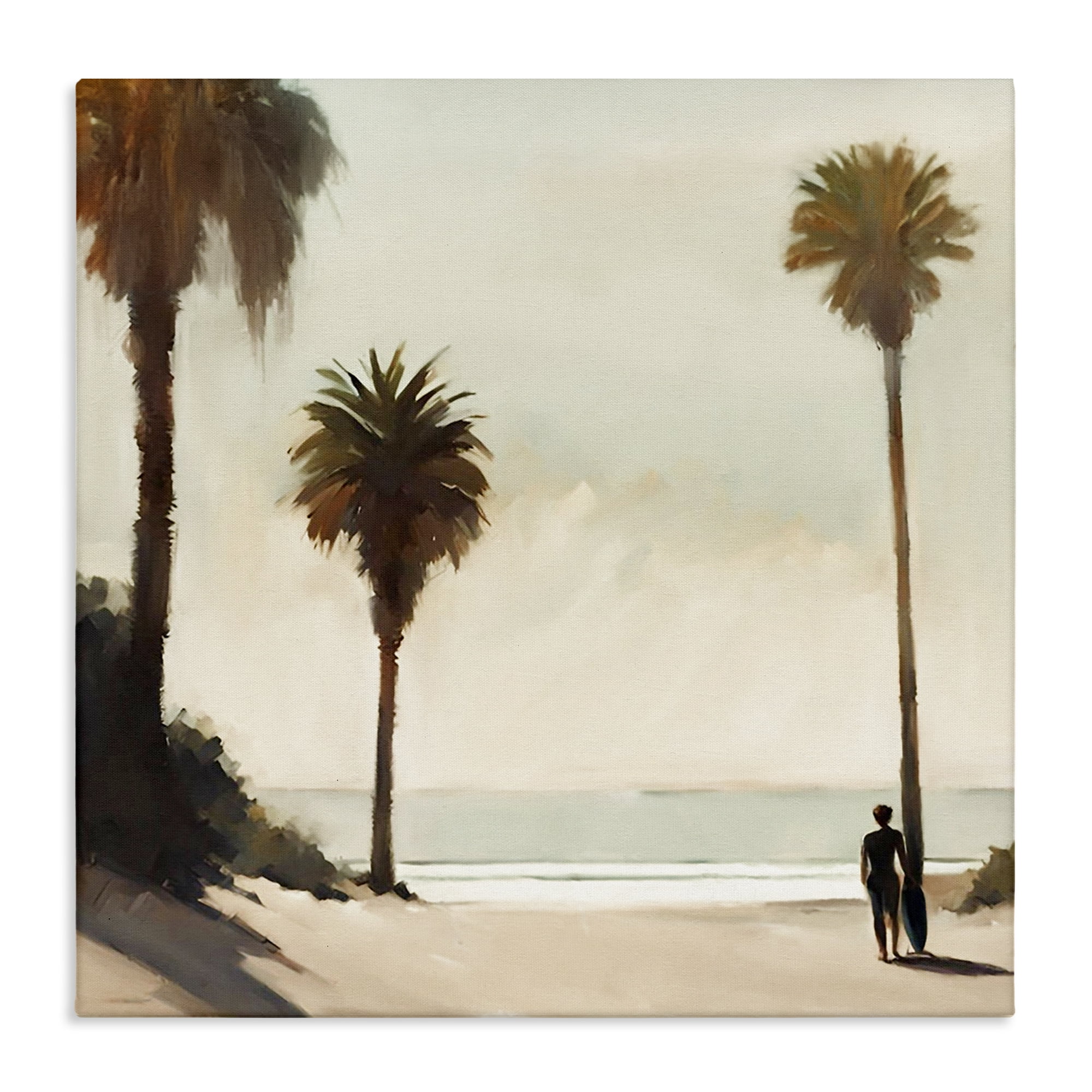 Stupell Industries Surfer with Tropical Palms Landscape & Nature Painting Wrapped Canvas Art Print Wall Art, 24 x 24