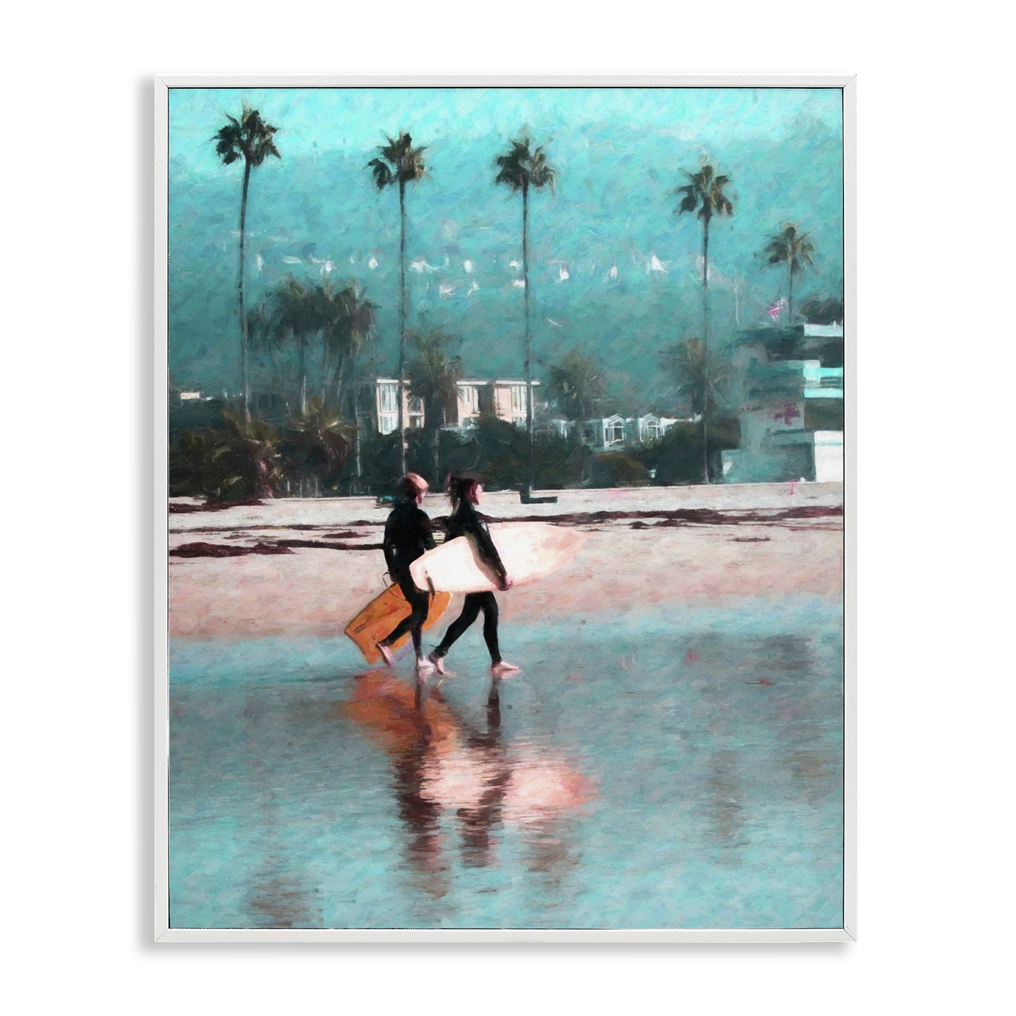 Stupell Industries Surfers Beach Break Sports Painting White Framed Art Print Wall Art, 16 x 20