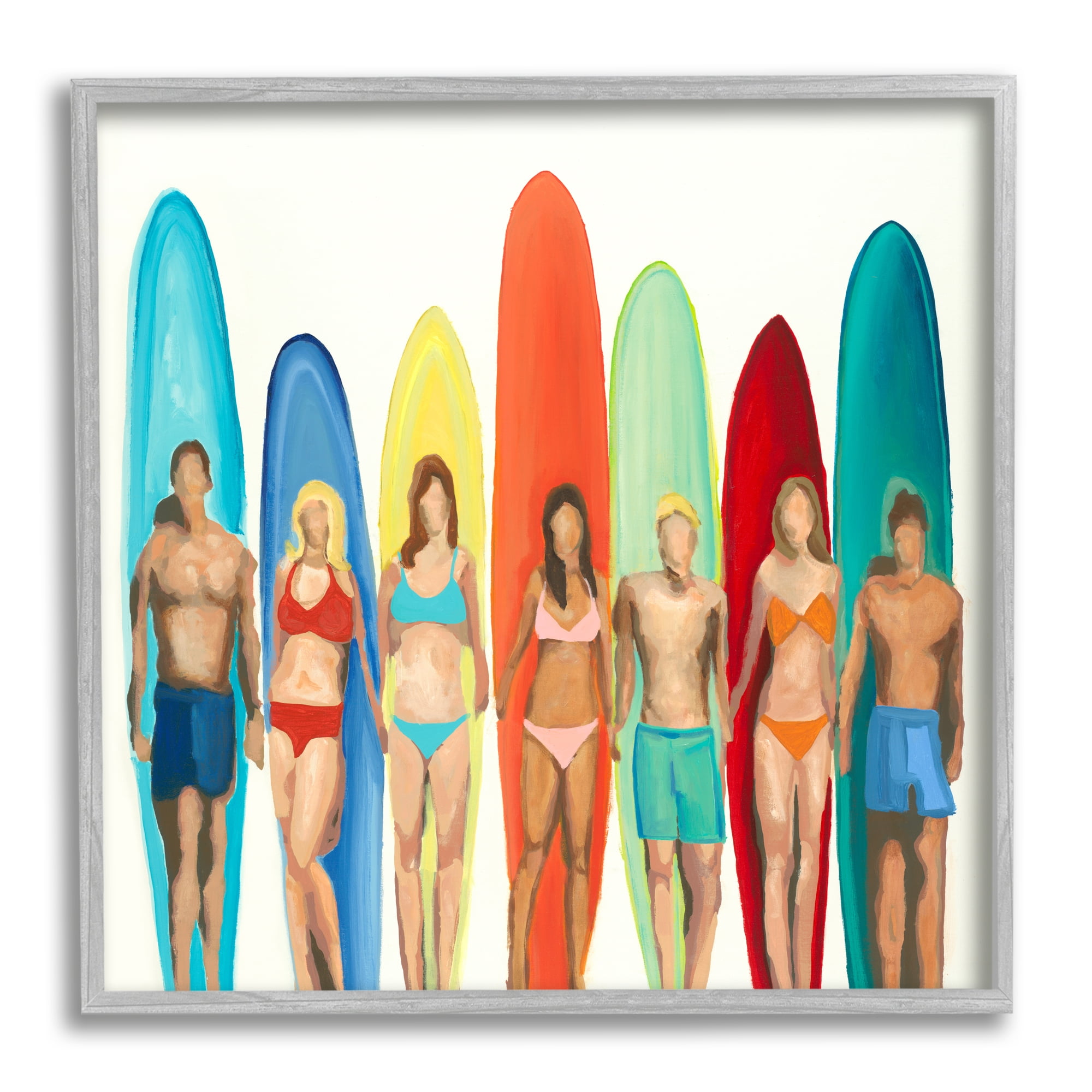 Stupell Industries Surfers & Boards Summer Sports Painting Gray Framed Art Print Wall Art, 24 x 24