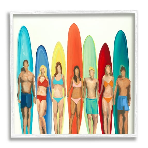 Stupell Industries Surfers & Boards Summer Sports Painting White Framed Art Print Wall Art, 17 x 17