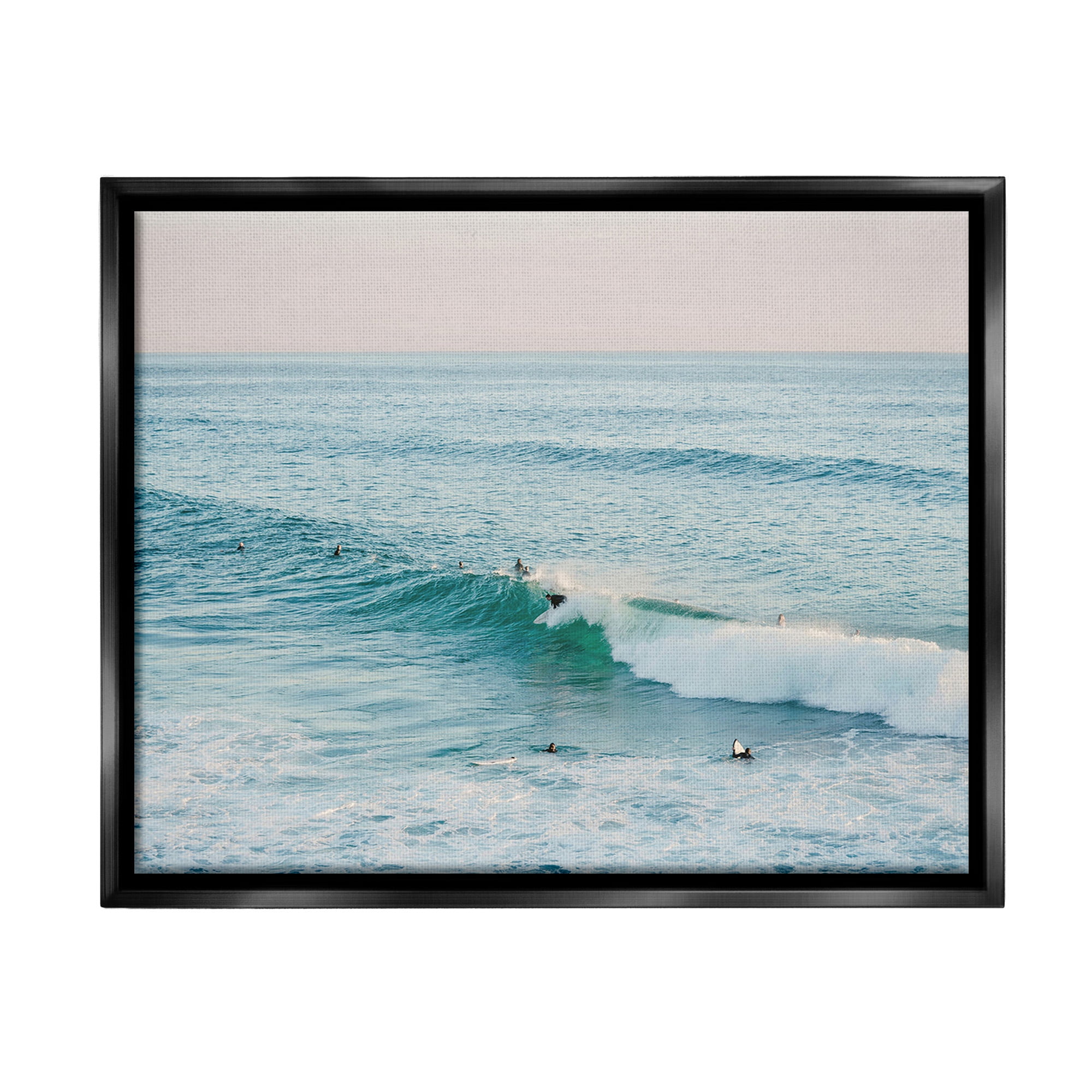 Stupell Industries Surfers Riding Waves Landscape Photography Black Floater Framed Canvas Art Print Wall Art, 21 x 17