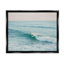 Stupell Industries Surfers Riding Waves Landscape Photography Black Floater Framed Canvas Art Print Wall Art, 21 x 17