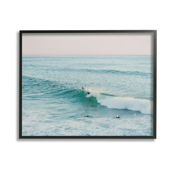 Stupell Industries Surfers Riding Waves Landscape Photography Black Framed Art Print Wall Art, 14 x 11