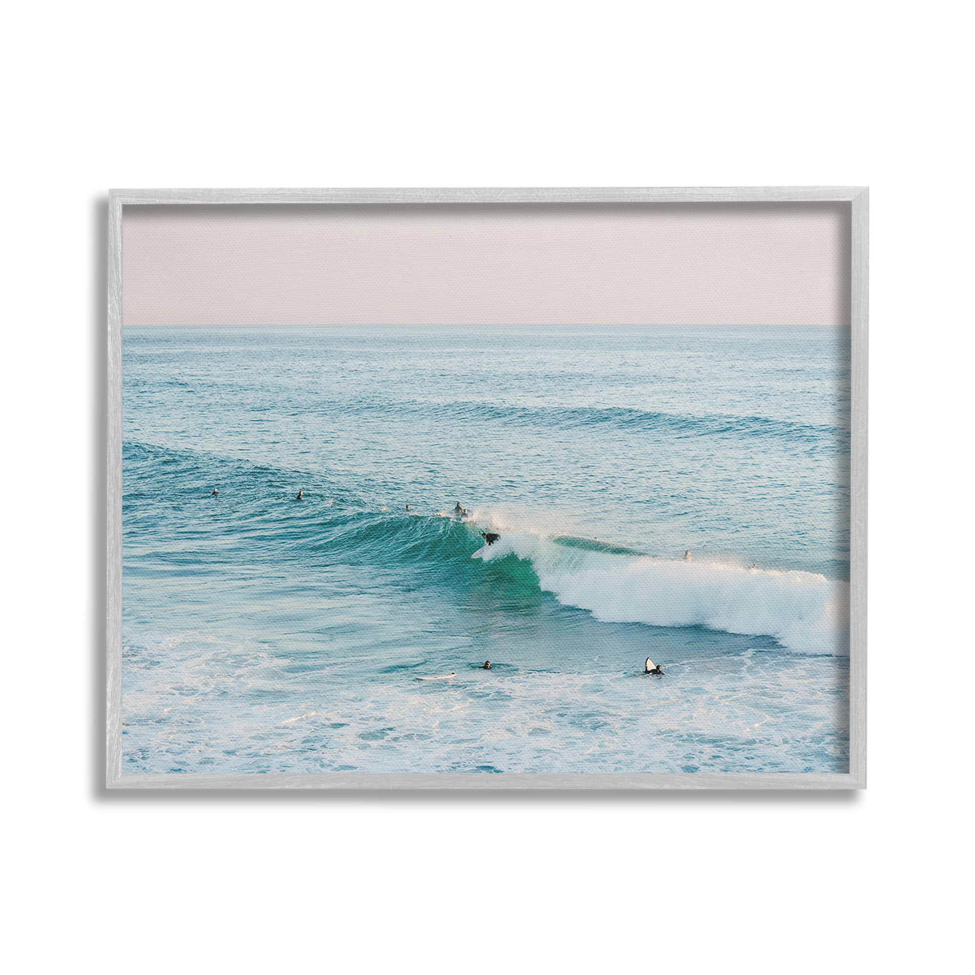 Stupell Industries Surfers Riding Waves Landscape Photography Gray Framed Art Print Wall Art, 30 x 24