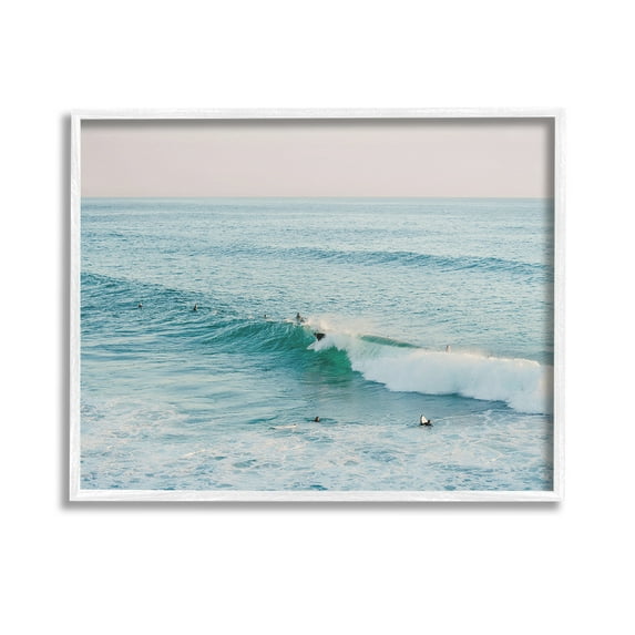 Stupell Industries Surfers Riding Waves Landscape Photography White Framed Art Print Wall Art, 14 x 11