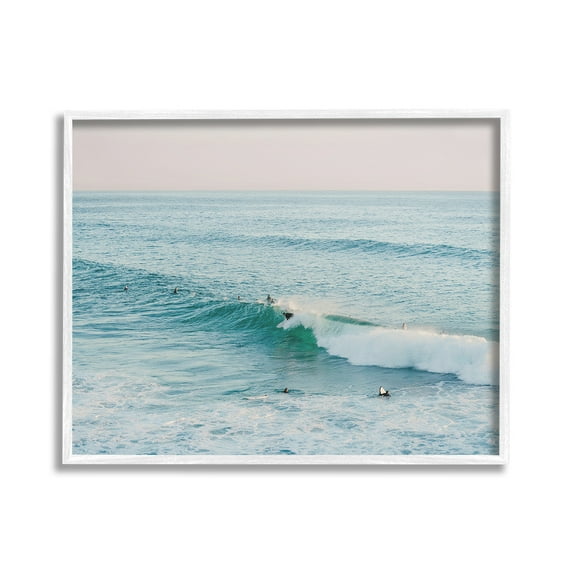 Stupell Industries Surfers Riding Waves Landscape Photography White Framed Art Print Wall Art, 20 x 16