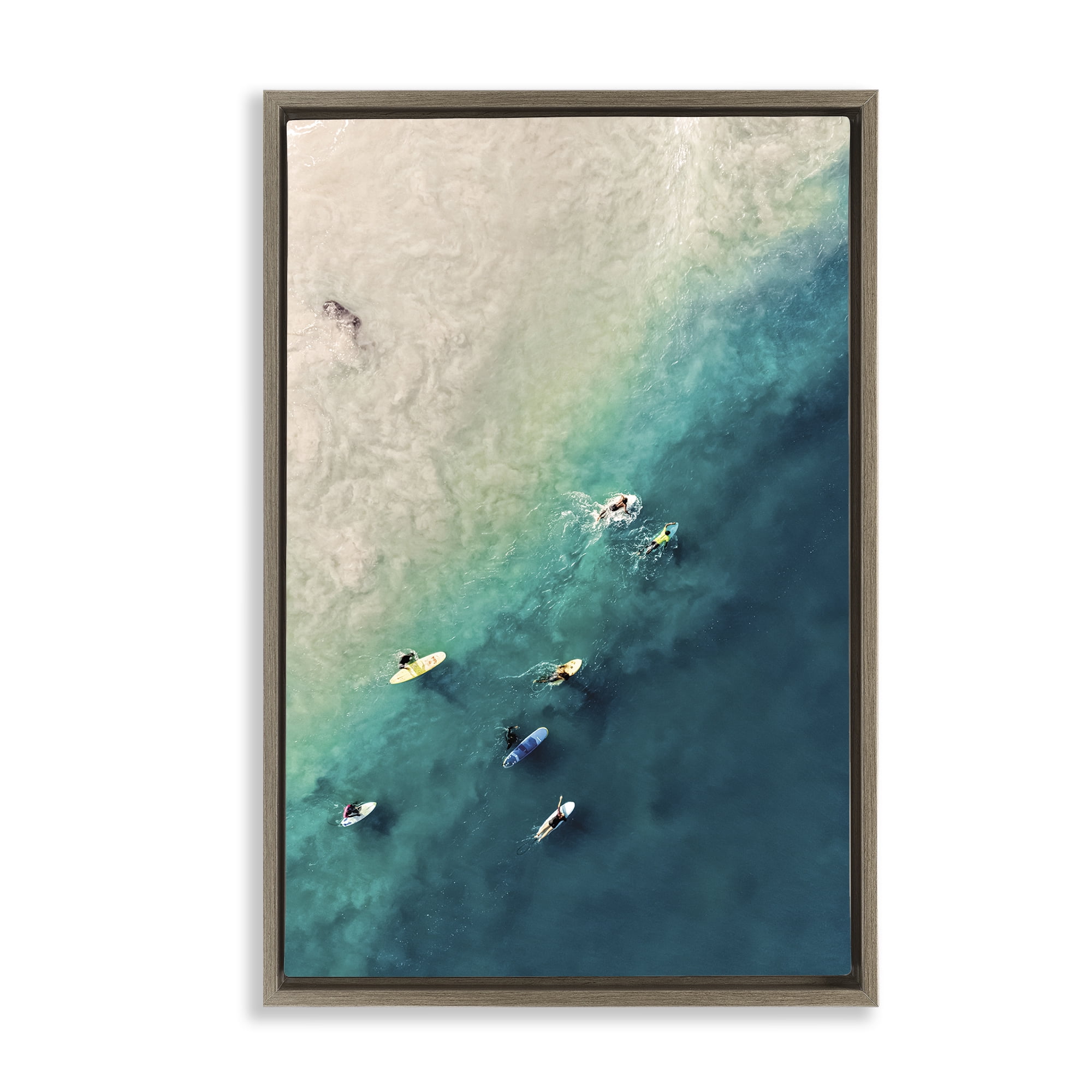 Stupell Industries Surfers on Vivid Shore Nautical & Beach Photography Brown Floater Framed Canvas Art Print Wall Art, 17 x 25