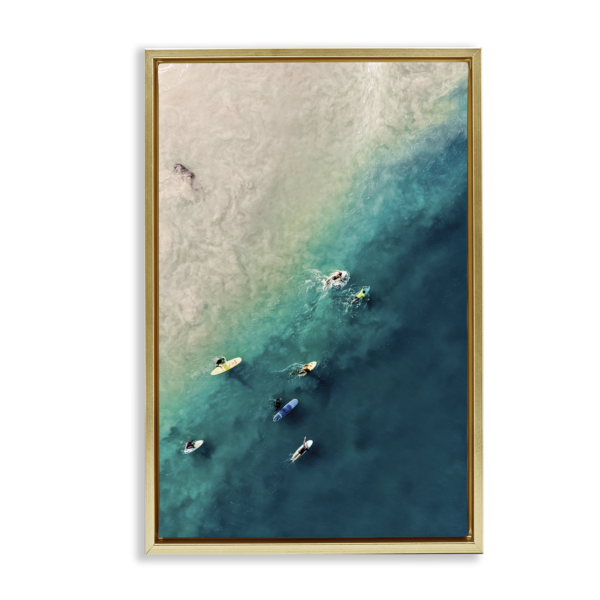 Stupell Industries Surfers on Vivid Shore Nautical & Beach Photography Gold Floater Framed Canvas Art Print Wall Art, 17 x 25