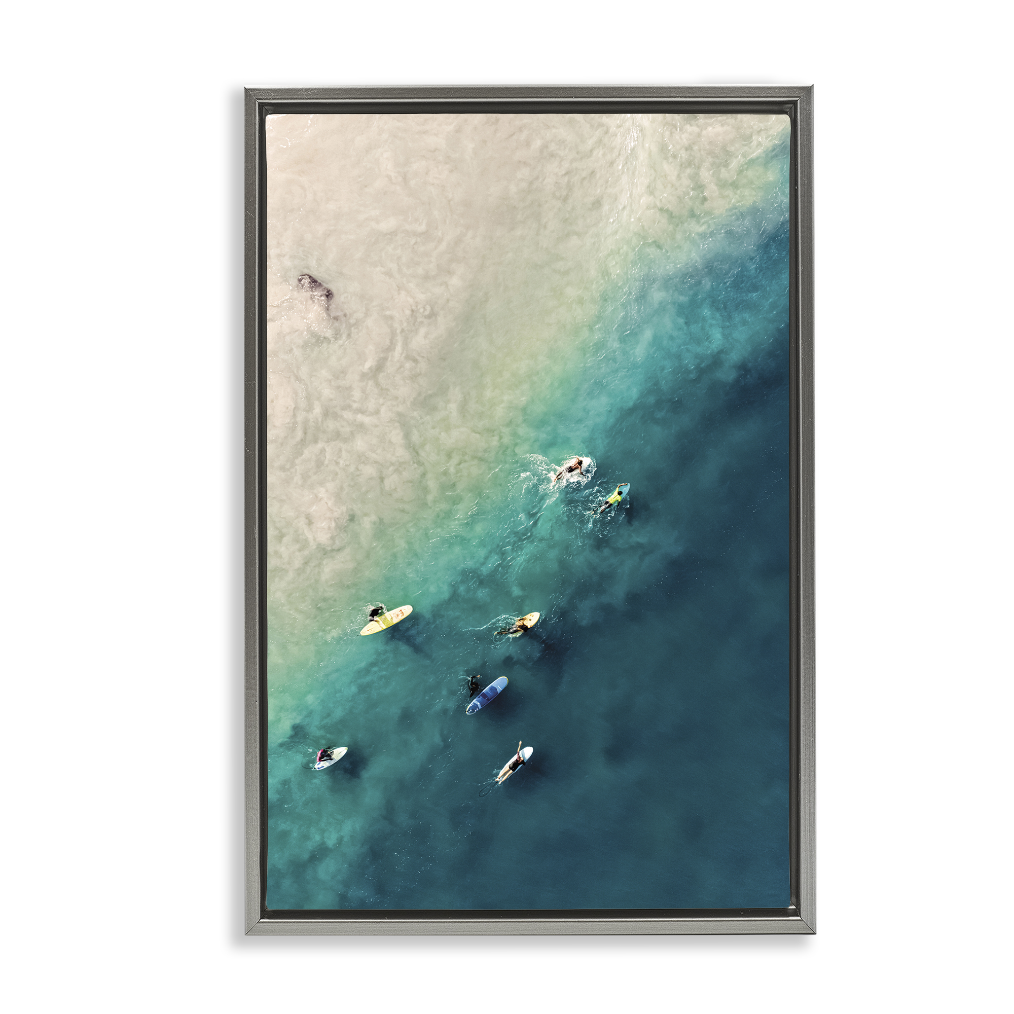 Stupell Industries Surfers on Vivid Shore Nautical & Beach Photography Gray Floater Framed Canvas Art Print Wall Art, 17 x 25