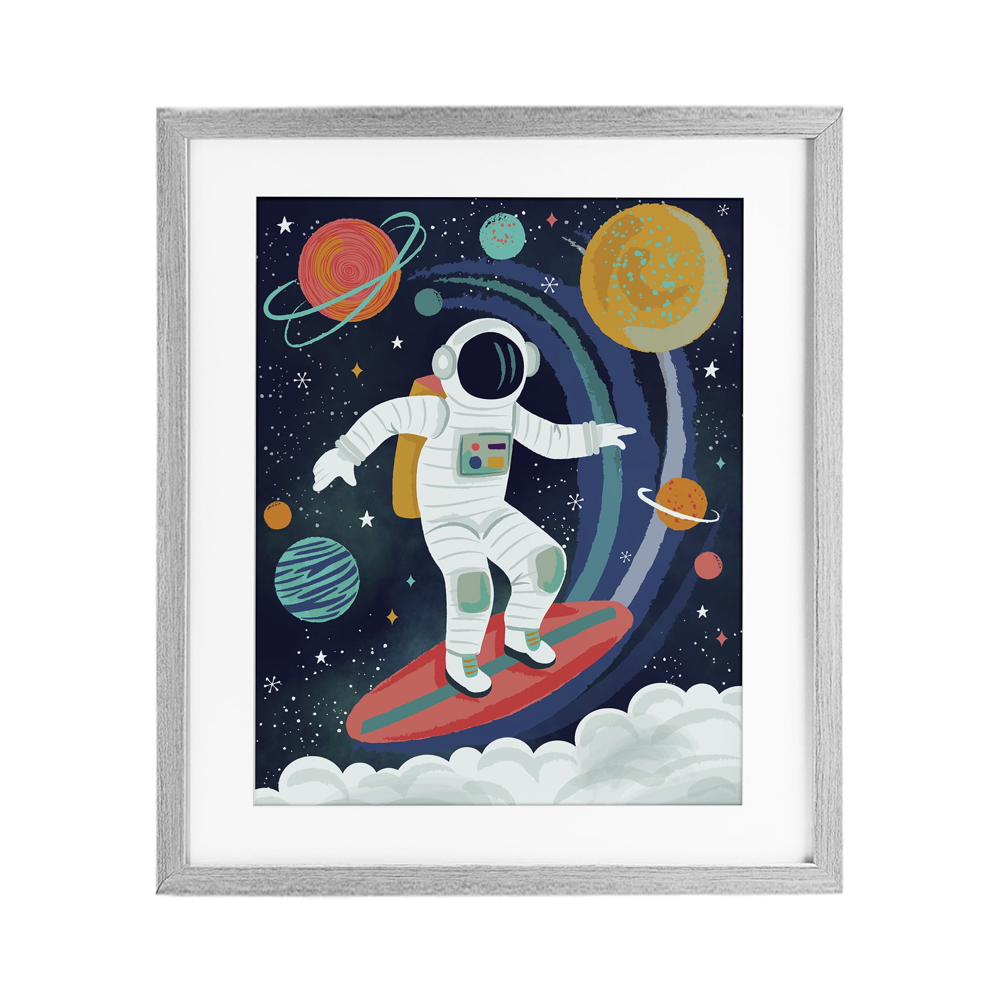Stupell Industries Surfing Astronaut Beyond Space Gray Framed Print Under Glass, design by Lisa Perry Whitebutton