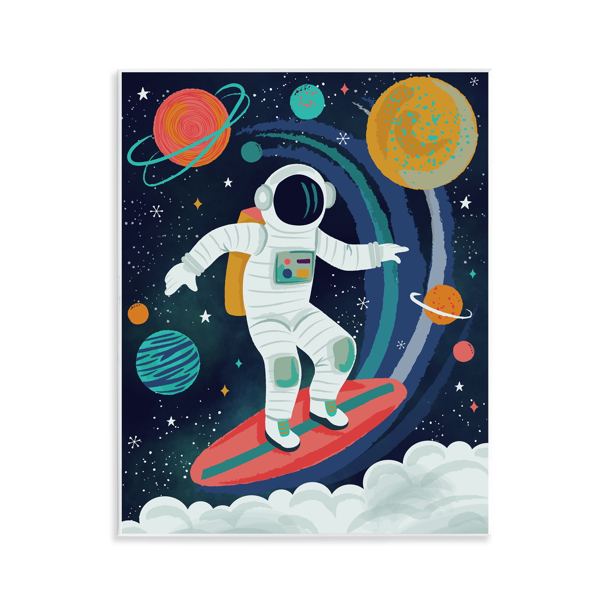 Stupell Industries Surfing Astronaut Beyond Space Wall Plaque Art, design by Lisa Perry Whitebutton