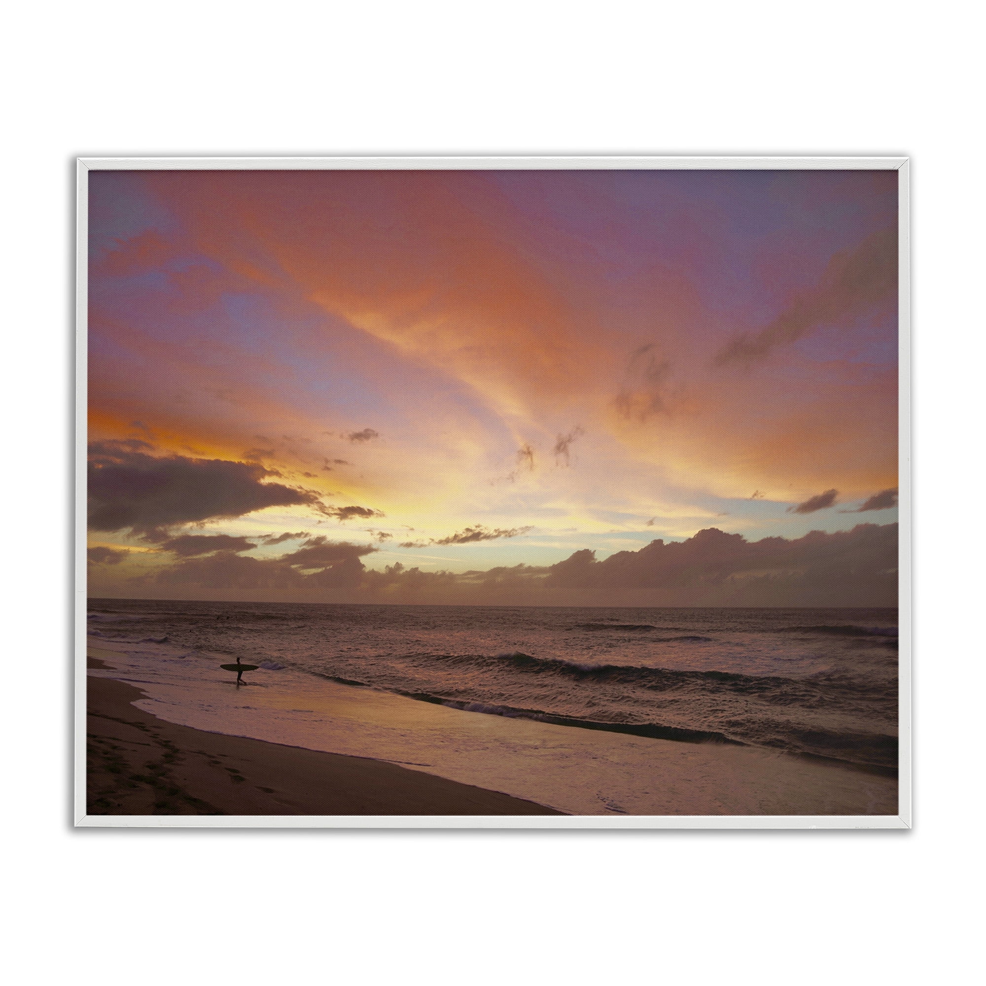 Stupell Industries Surfing Beach Waves at Sunset Nature Photography White Framed Art Print Wall Art, 14 x 11
