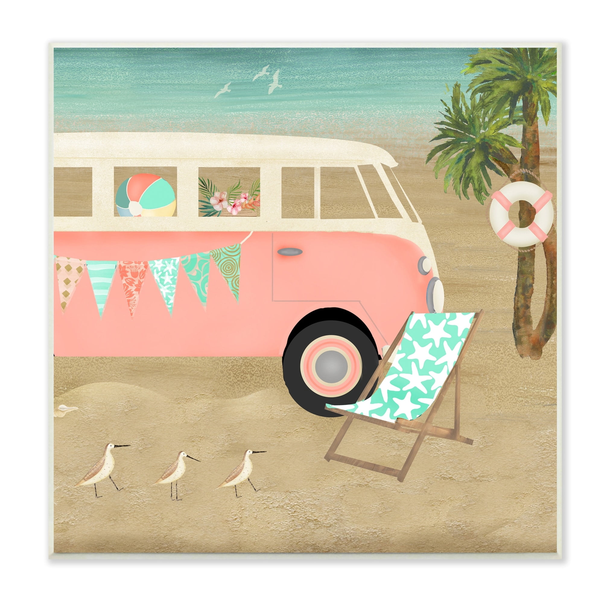 Stupell Industries Surfing Bohemian Camping Trailer Beach Palm Trees,12 x 12, Design by Beth Albert