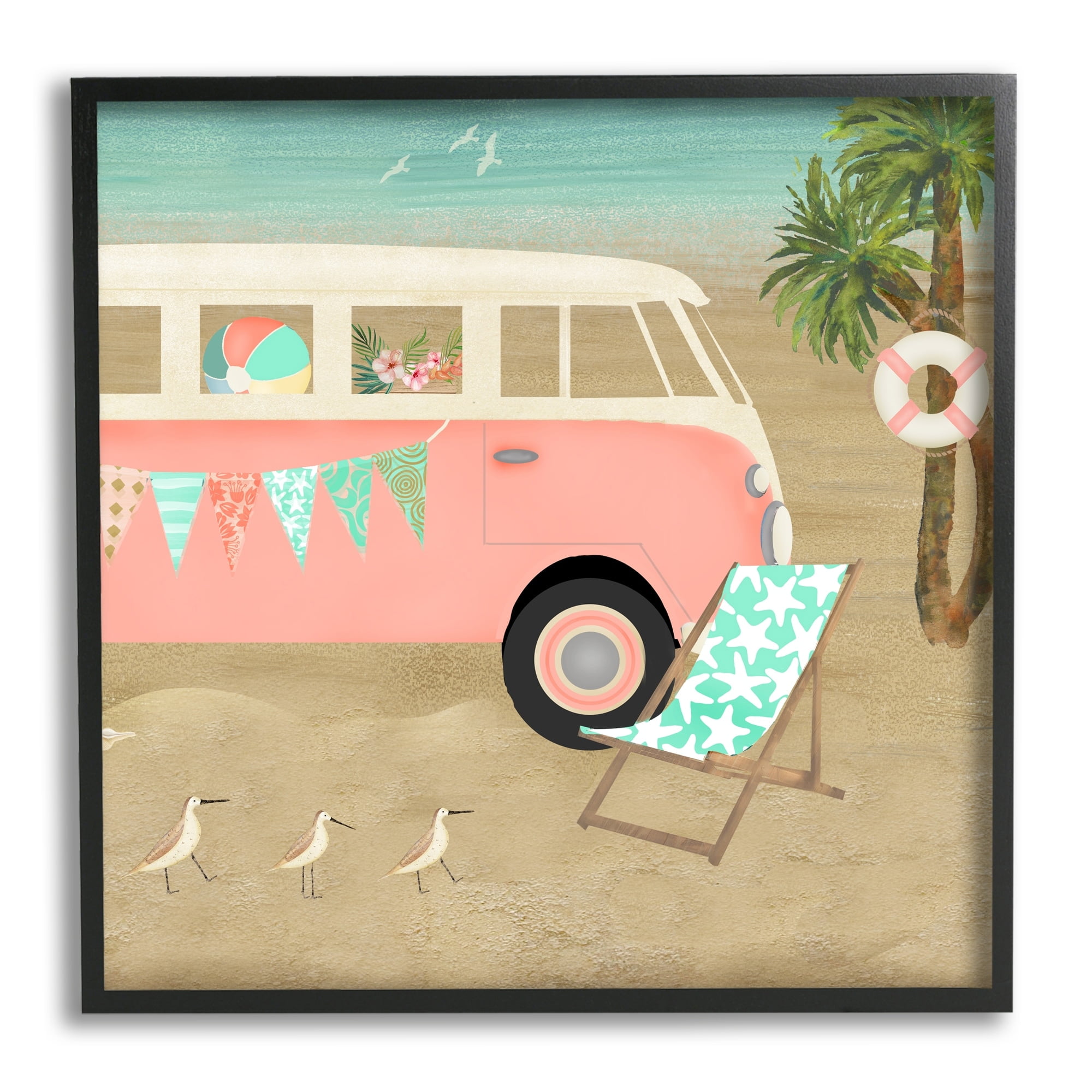 Stupell Industries Surfing Bohemian Camping Trailer Beach Palm Trees,24 x 24, Design by Beth Albert