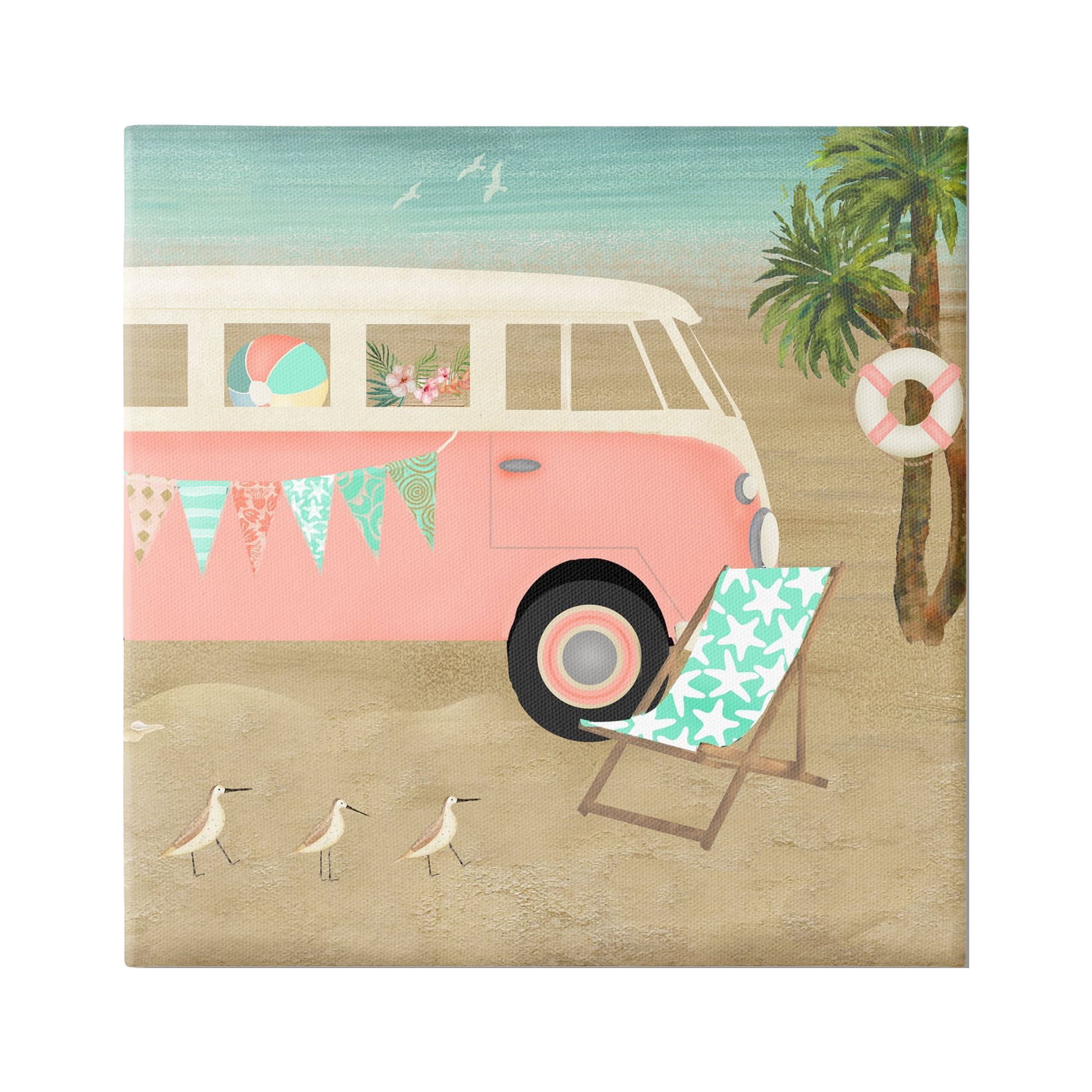 Stupell Industries Surfing Bohemian Camping Trailer Beach Palm Trees,30 x 30, Design by Beth Albert