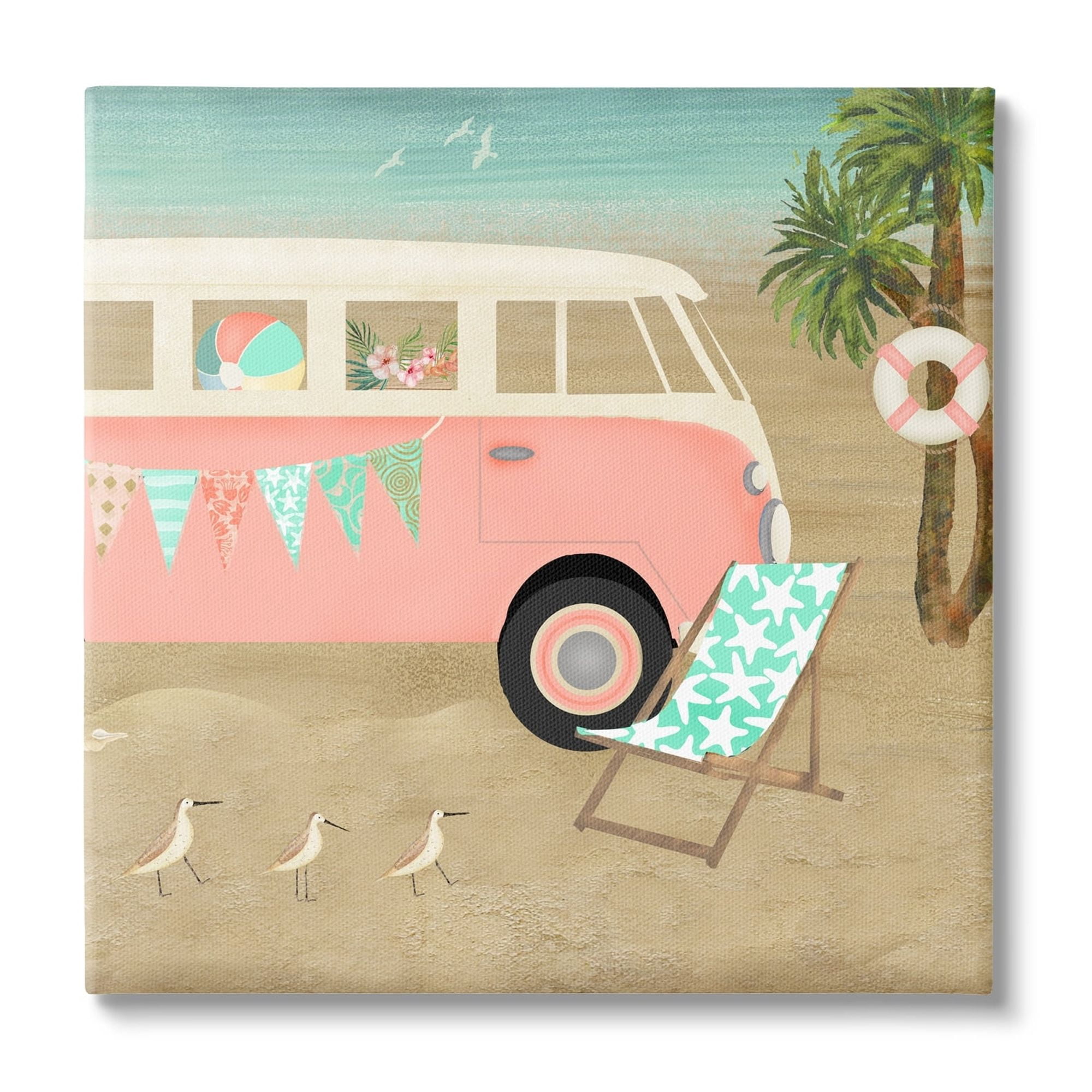 Stupell Industries Surfing Bohemian Camping Trailer Beach Palm Trees,36 x 36, Design by Beth Albert
