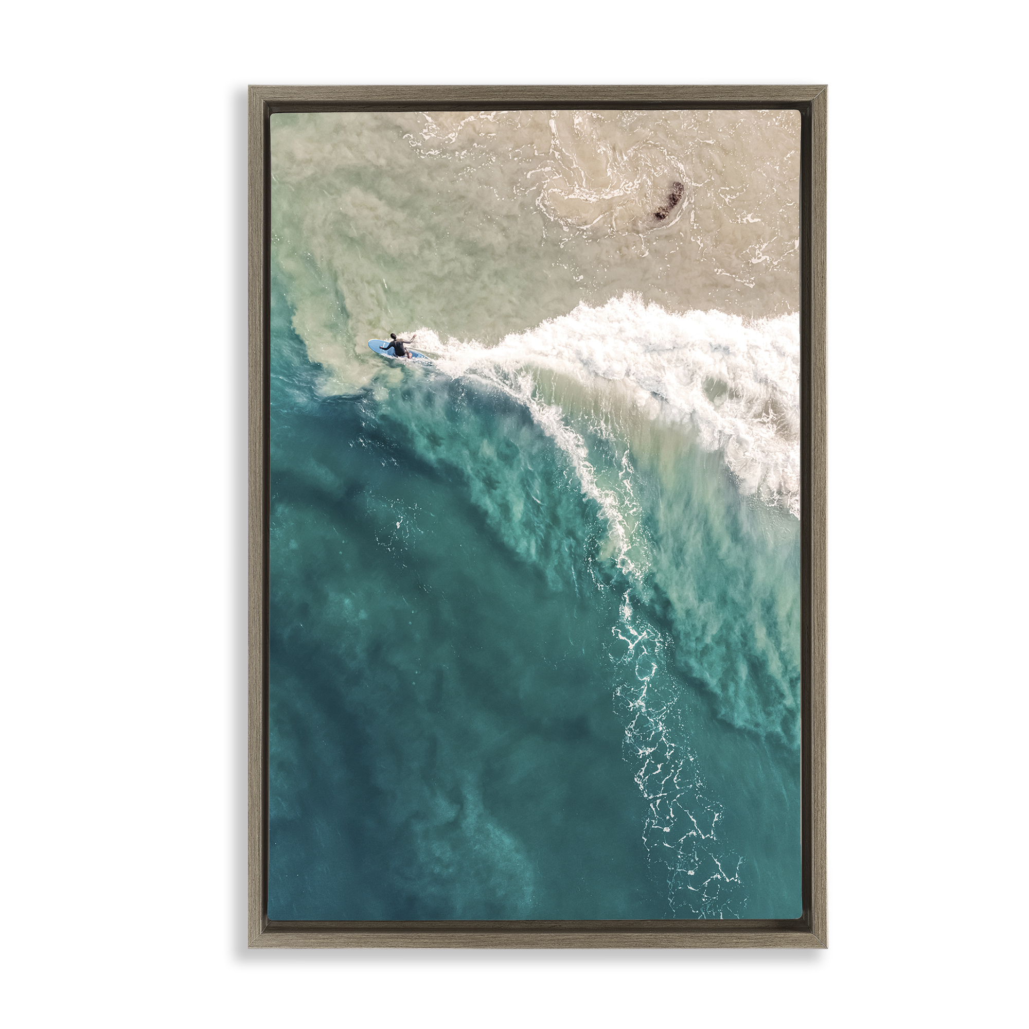 Stupell Industries Surfing Clear Waters Nautical & Beach Photography Brown Floater Framed Canvas Art Print Wall Art, 21 x 31