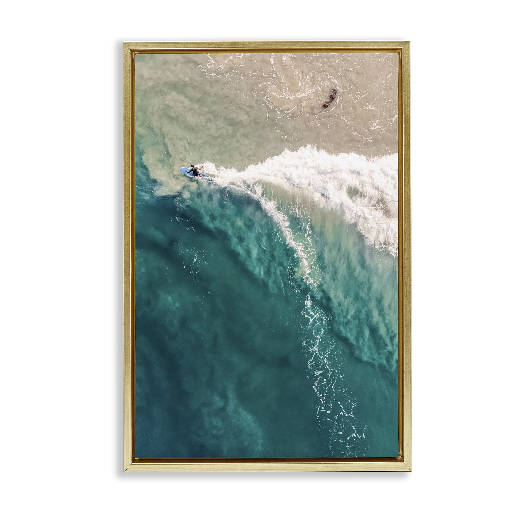 Stupell Industries Surfing Clear Waters Nautical & Beach Photography Gold Floater Framed Canvas Art Print Wall Art, 17 x 25
