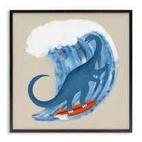 Stupell Industries Surfing Dino Brontosaurus Novelty & Humor Painting Black Framed Art Print Wall Art, 12 x 12