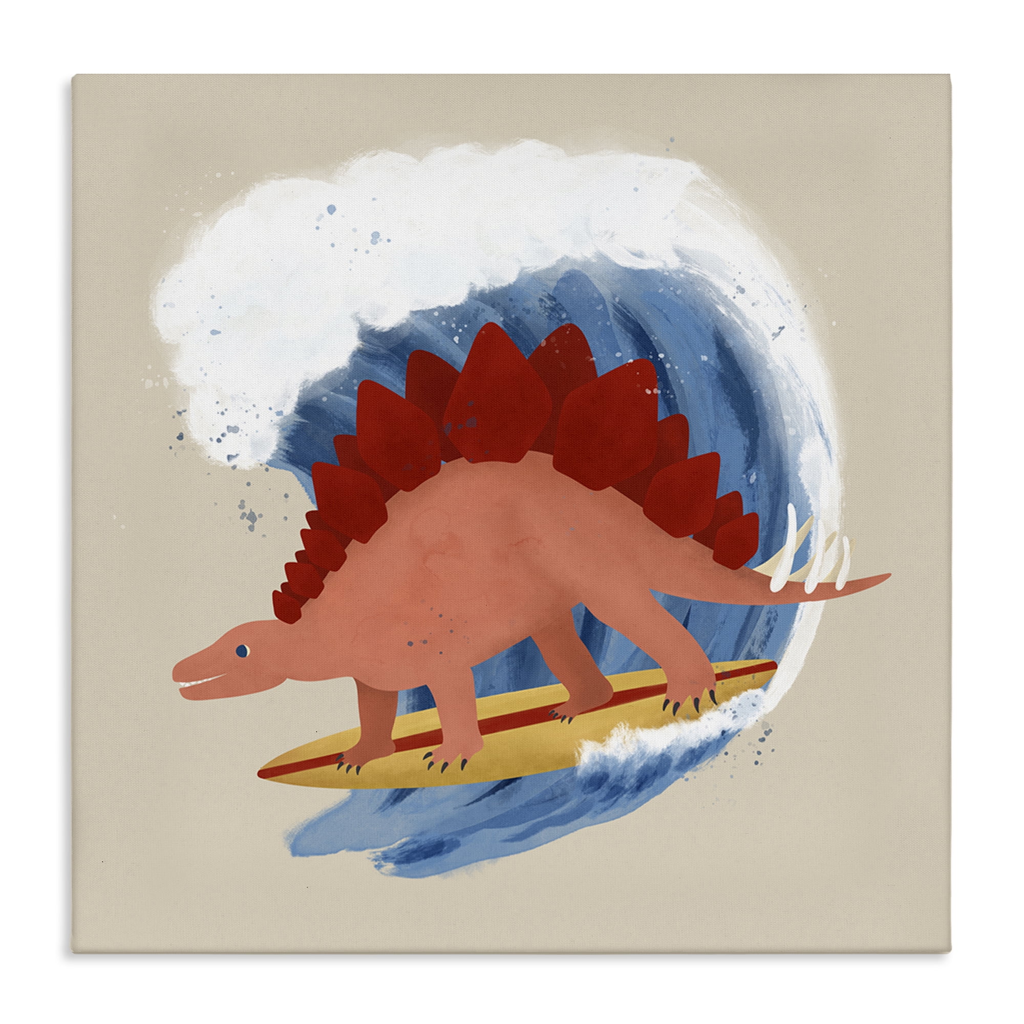Stupell Industries Surfing Dino Stegosaurus Novelty & Humor Painting Wrapped Canvas Art Print Wall Art, 36 x 36