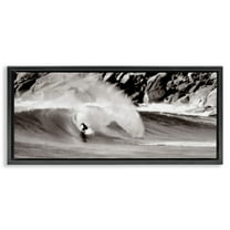 Stupell Industries Surfing Reef Break Coastal Photography Black Floater Framed Canvas Art Print Wall Art, 25 x 11