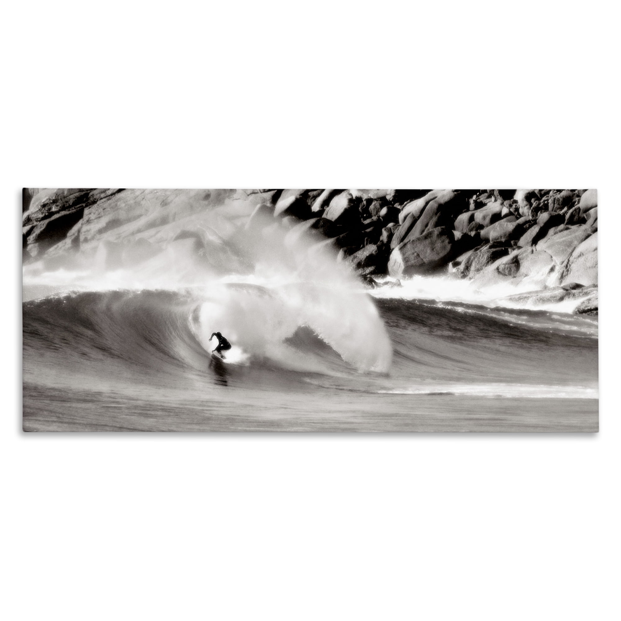 Large Black and White Coastal Surfing Canvas Print