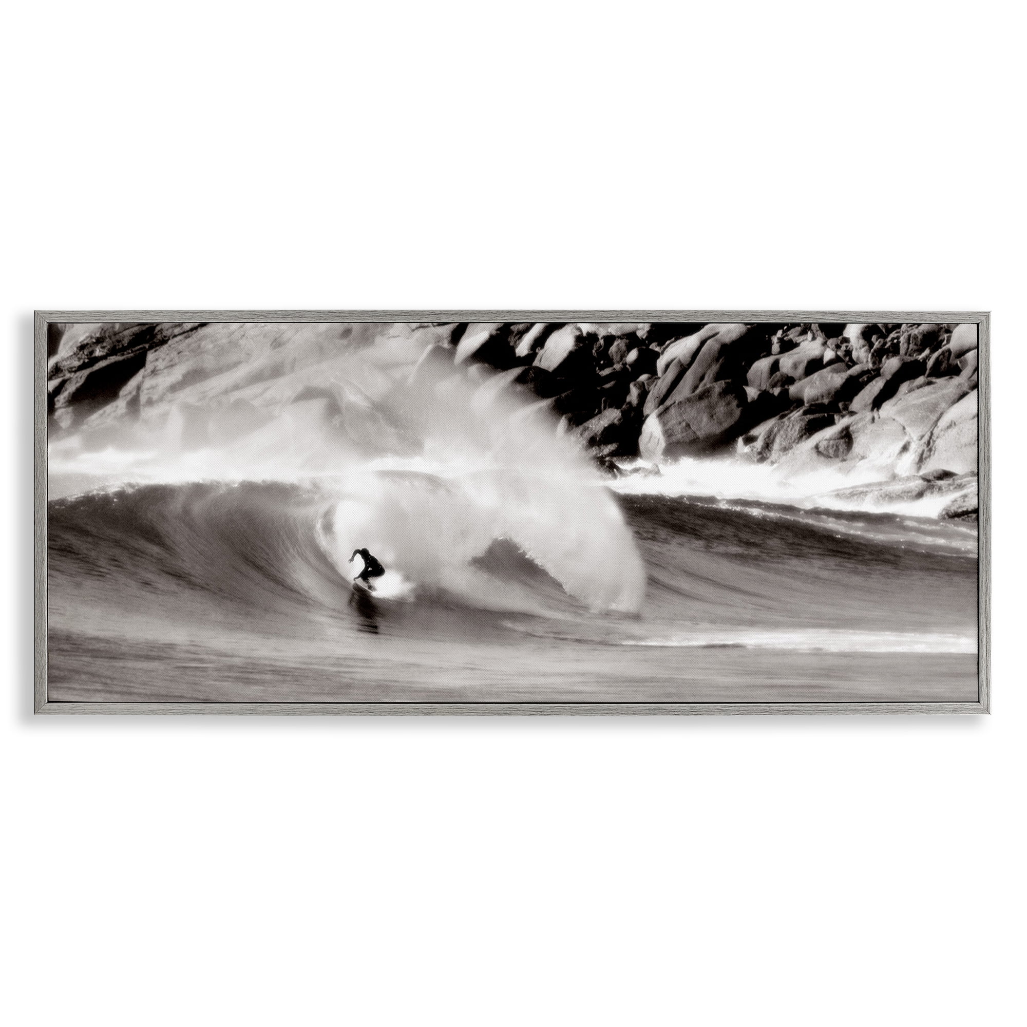Stupell Industries Surfing Reef Break Coastal Photography Gray Framed Art Print Wall Art, 24 x 10
