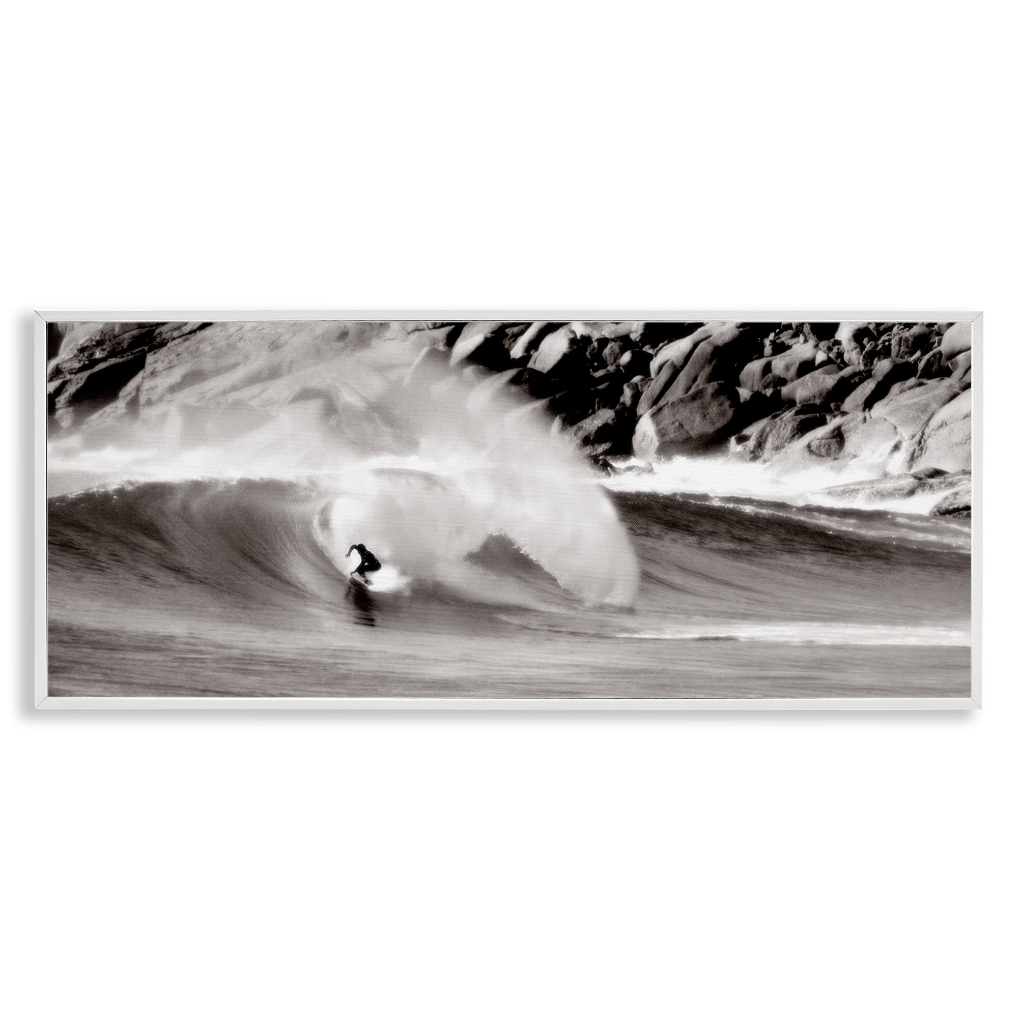Stupell Industries Surfing Reef Break Coastal Photography White Framed Art Print Wall Art, 30 x 13