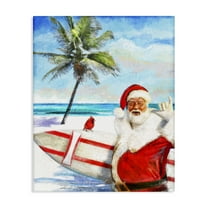Stupell Industries Surfing Santa at Beach Holiday Painting Gallery Wrapped Canvas Art Prints Wall Art, 16 x 20