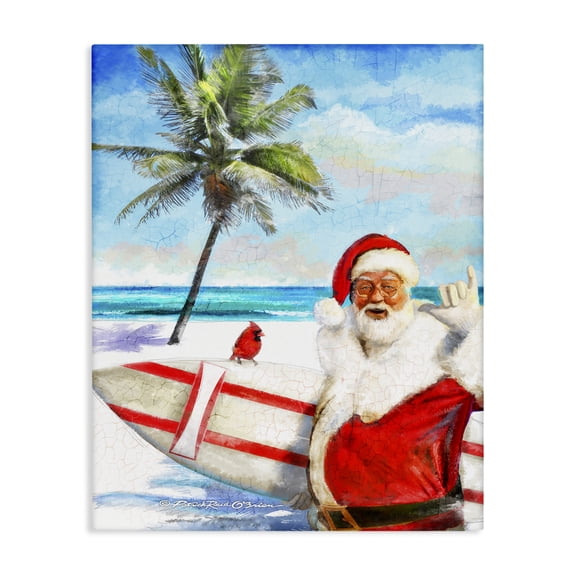 Stupell Industries Surfing Santa at Beach Holiday Painting Gallery Wrapped Canvas Art Prints Wall Art, 24 x 30