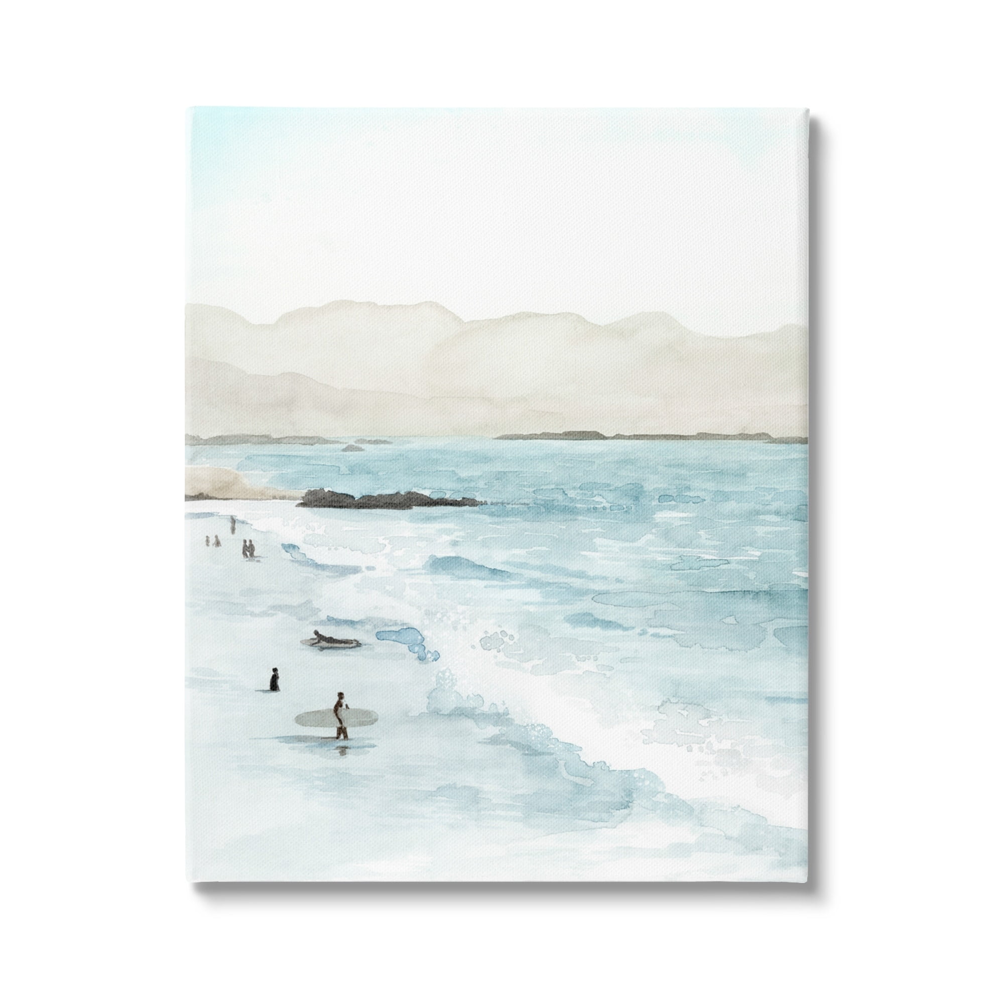 Stupell Industries Surfing Shoreline Sea Waves Foggy Mountains ,24 x 30, Design by Grace Popp