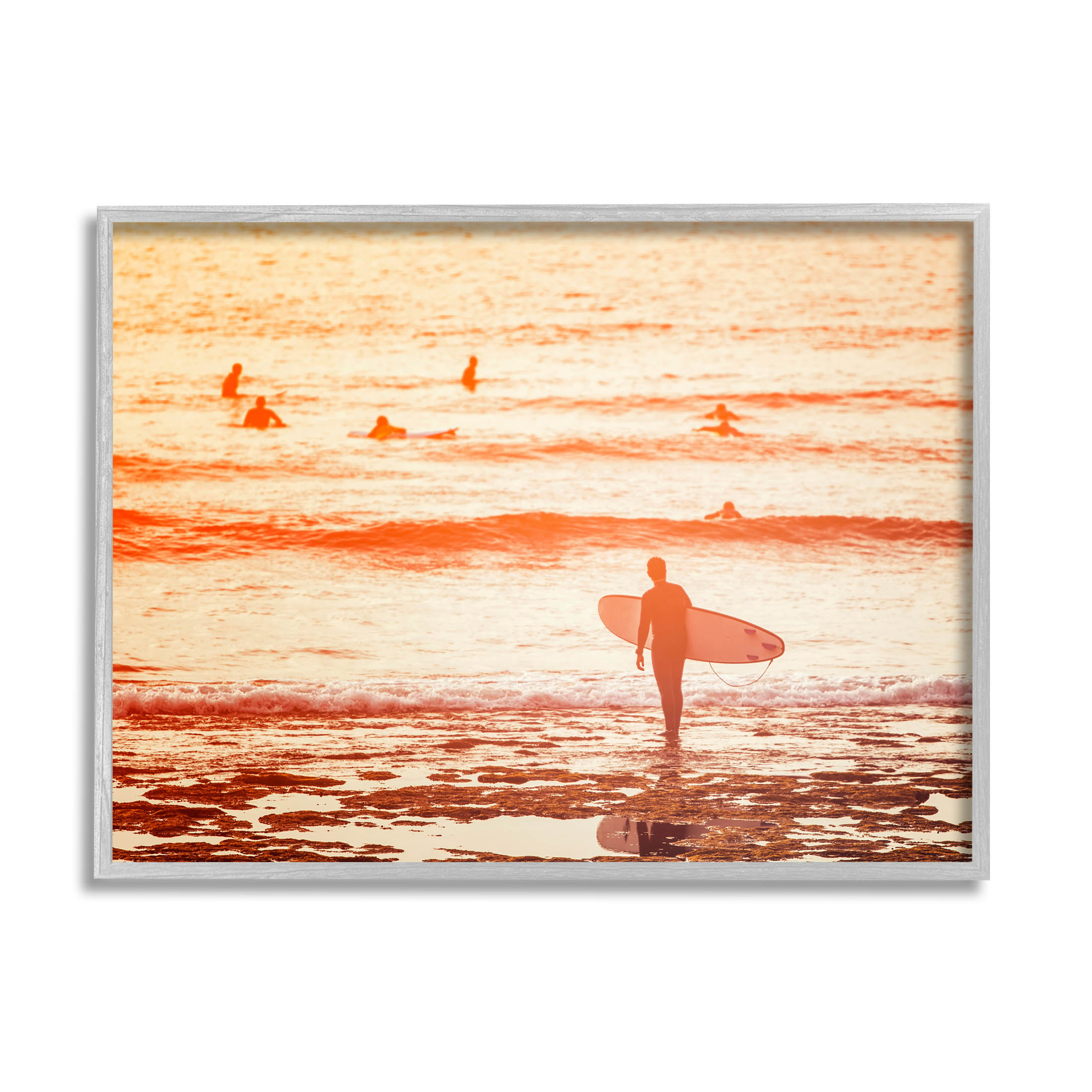 Stupell Industries Surfing Sunset Beach Shore Framed Art Print - 30x24 ...