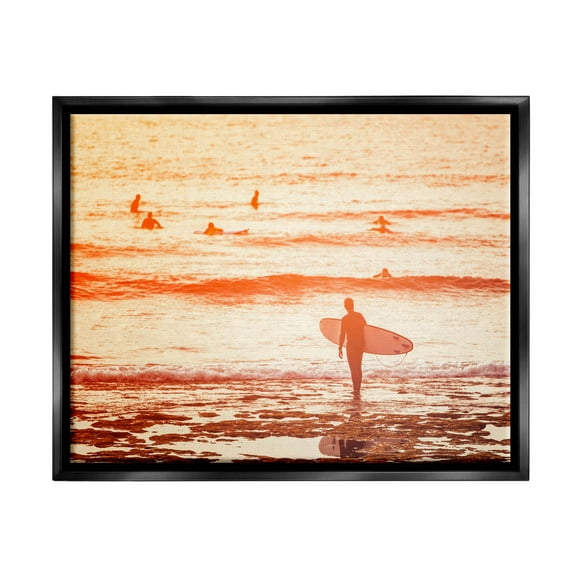 Stupell Industries Surfing Sunset Beach Shore Photograph Jet Black Floating Framed Canvas Print Wall Art, Design by Igor Vitomirov