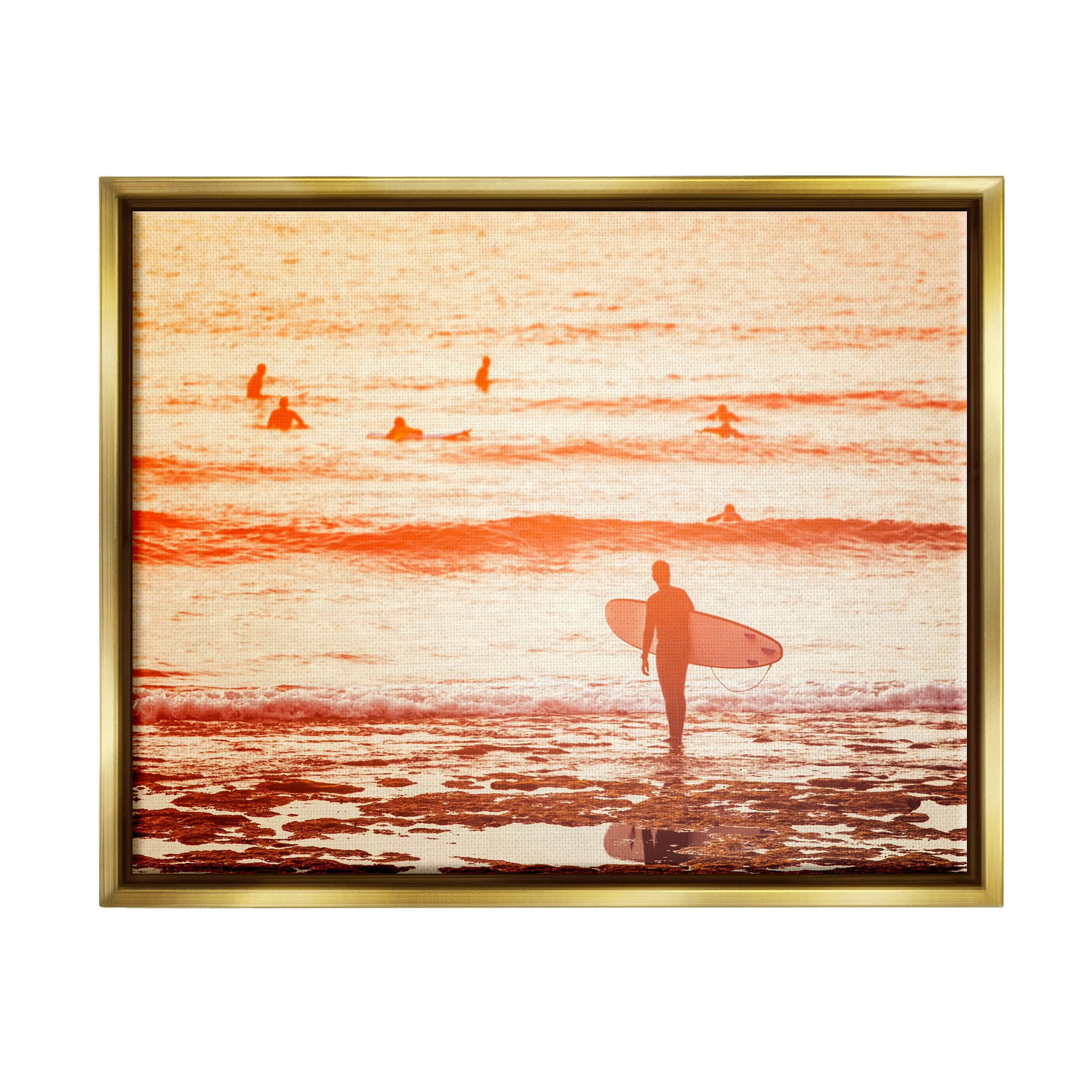 Stupell Industries Surfing Sunset Beach Shore Photograph Metallic Gold Floating Framed Canvas Print Wall Art, Design by Igor Vitomirov