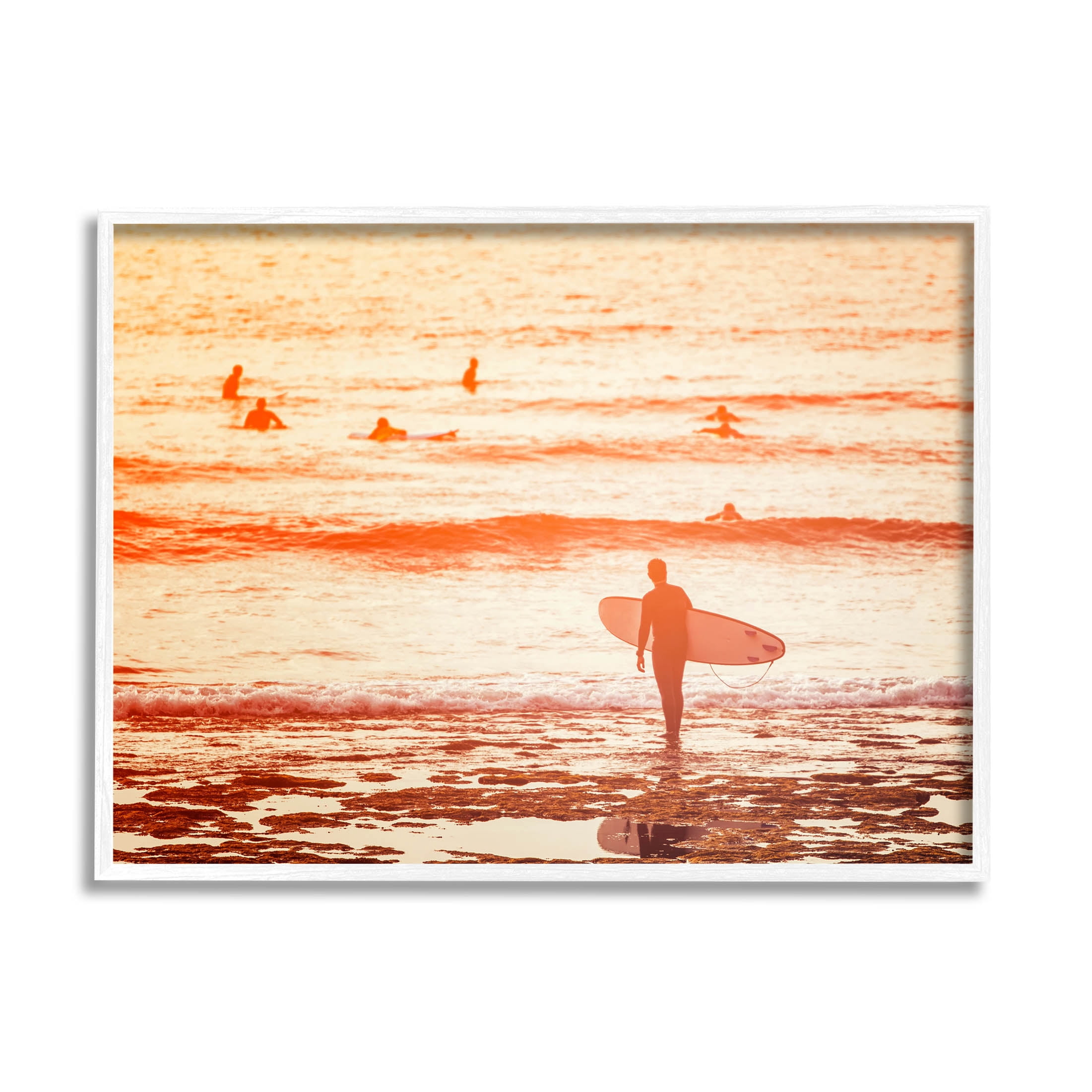 Stupell Industries Surfing Sunset Beach Shore Photograph White Framed Art Print Wall Art, Design by Igor Vitomirov