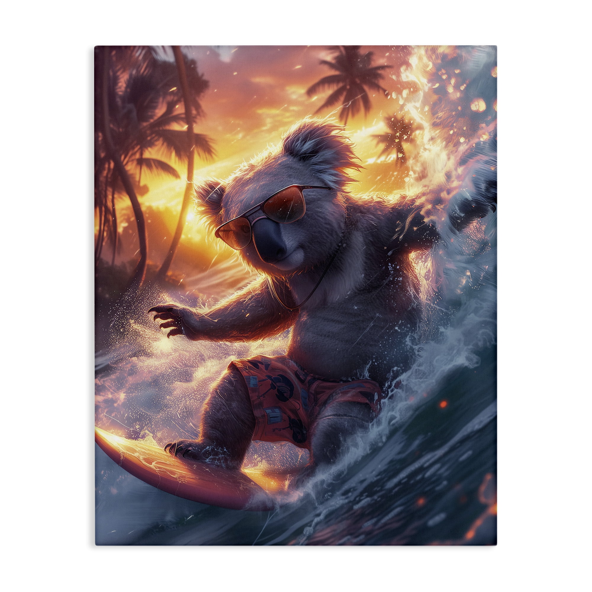 Stupell Industries Surfing Tropical Koala Coastal Painting Gallery Wrapped Canvas Art Print Wall Art, 30 x 40