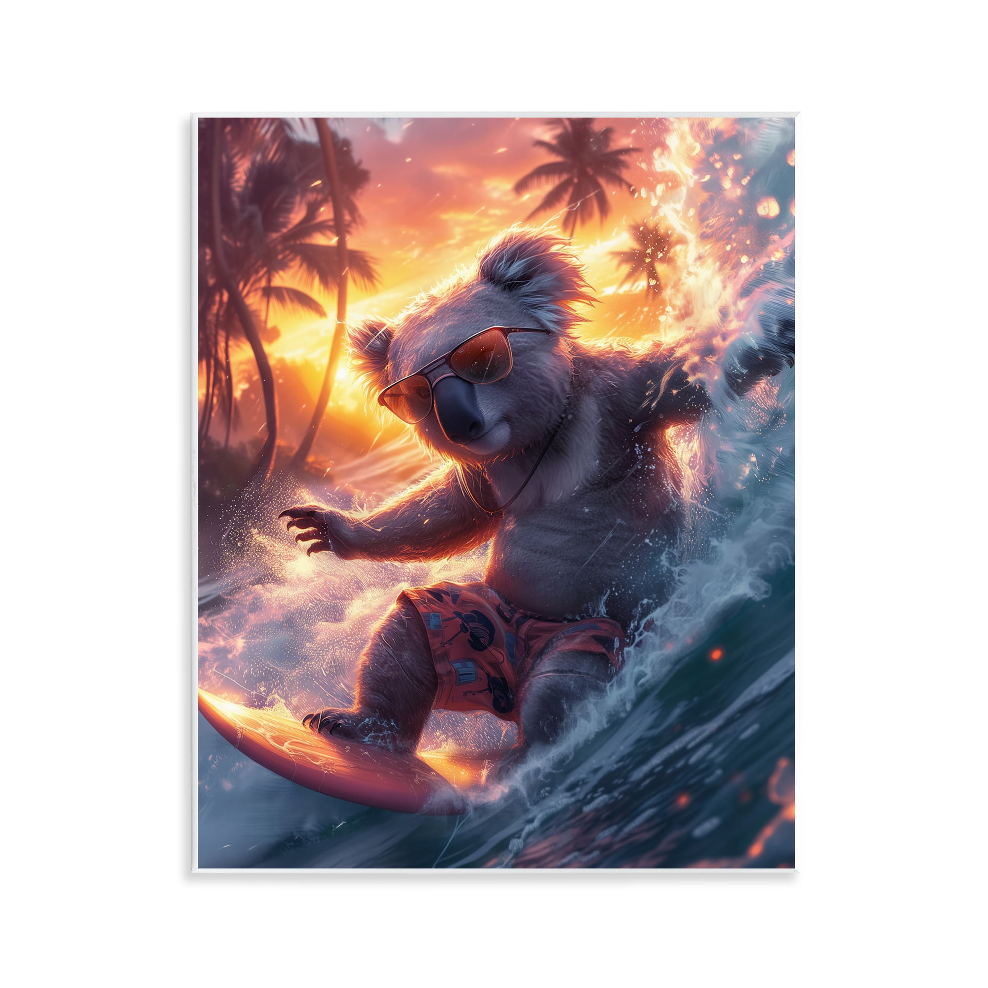 Stupell Industries Surfing Tropical Koala Coastal Painting Unframed Art Print Wall Art, 11 x 14